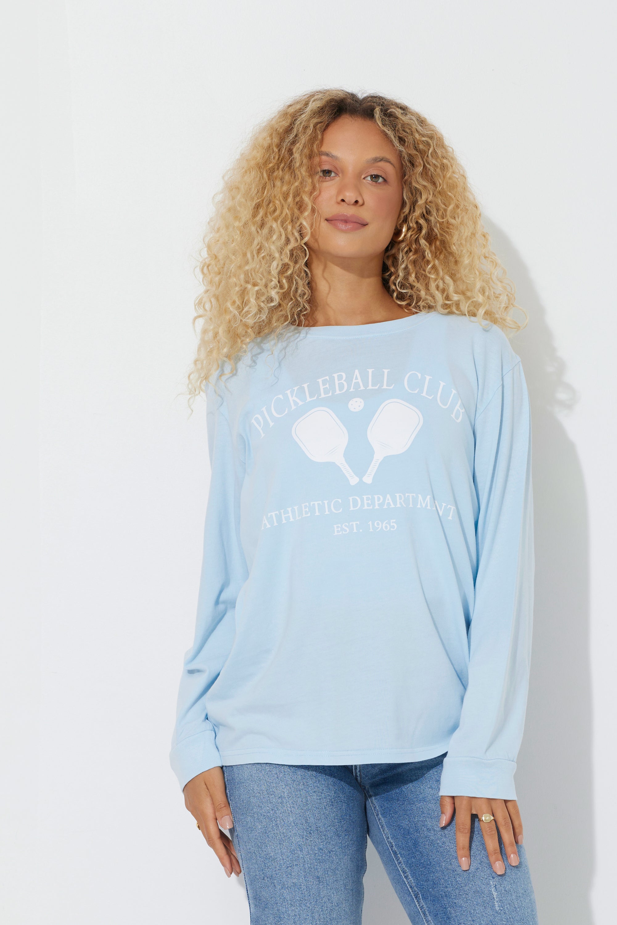 Sky Blue "Pickleball Club" Pigment Dyed Long Sleeve Tee
