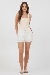 White Cotton High Waist Cord Shorts