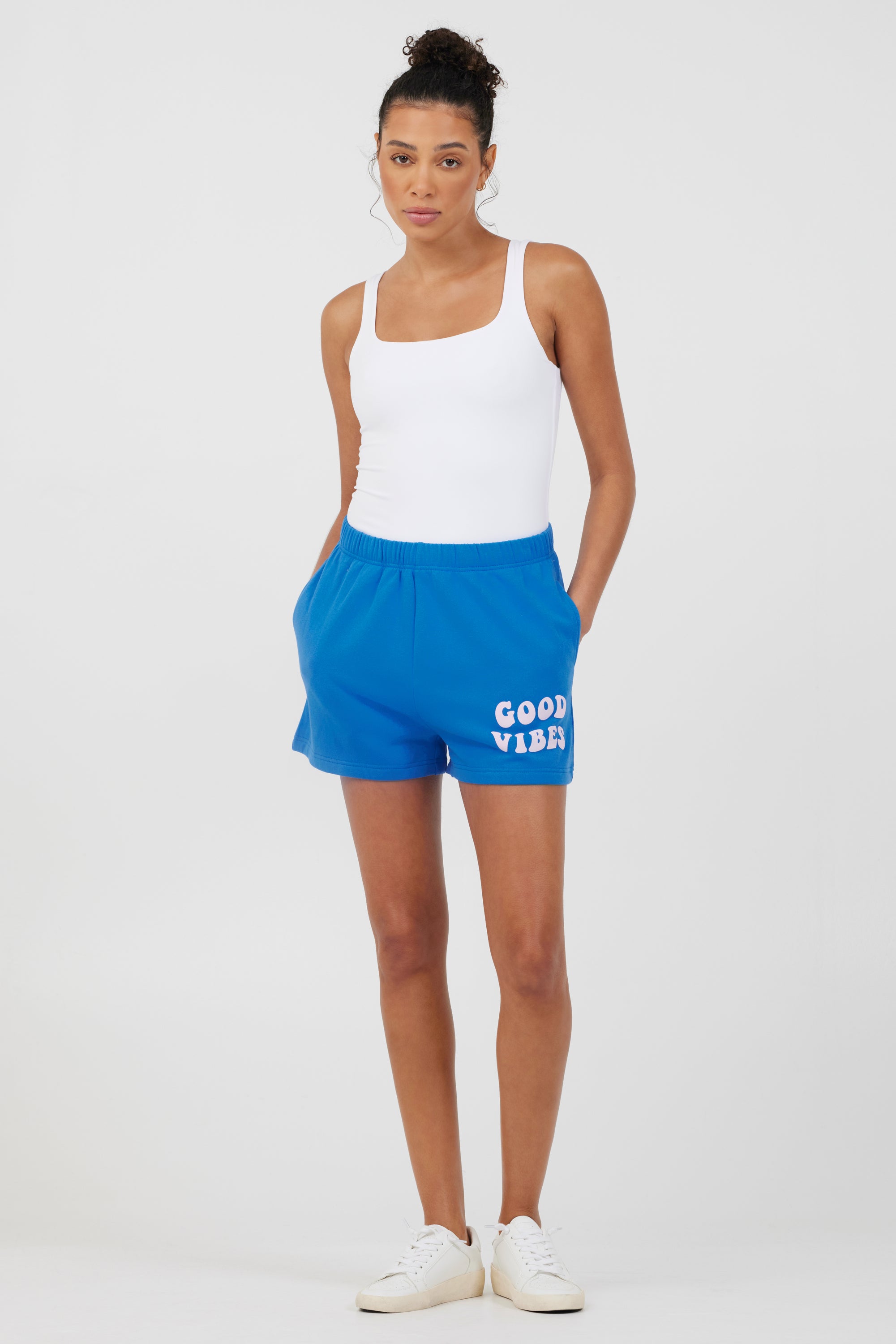 Royal Blue W/ Pink Puff "Good Vibes" Surf Wash Shorts