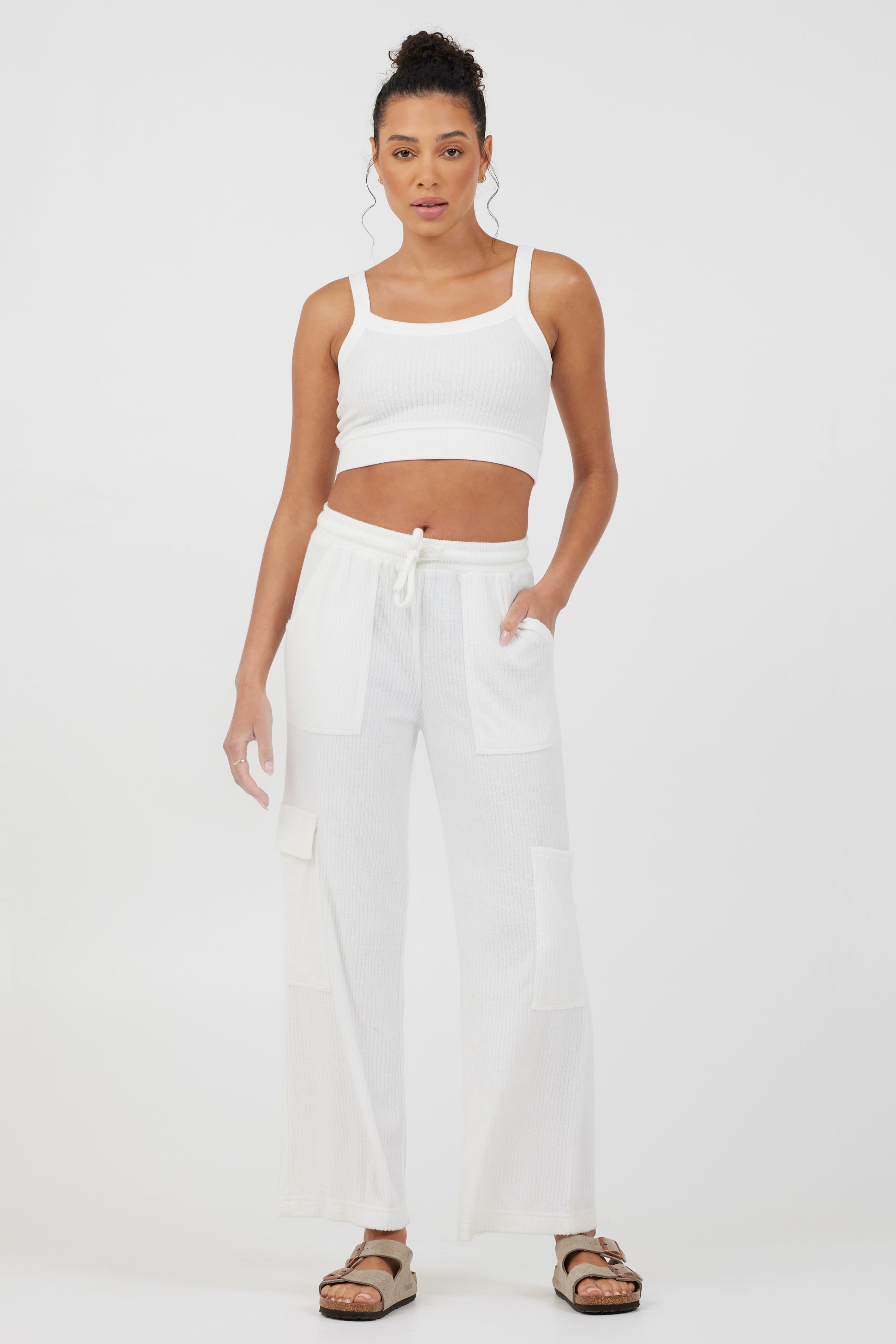 White Cord Terry Pants + Tank 2-Piece Set