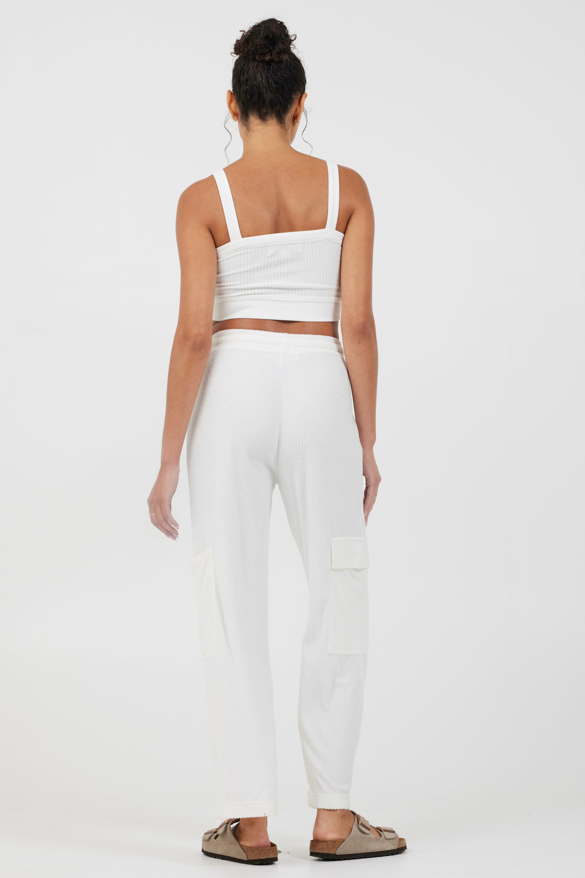 White Cord Terry Pants + Tank 2-Piece Set