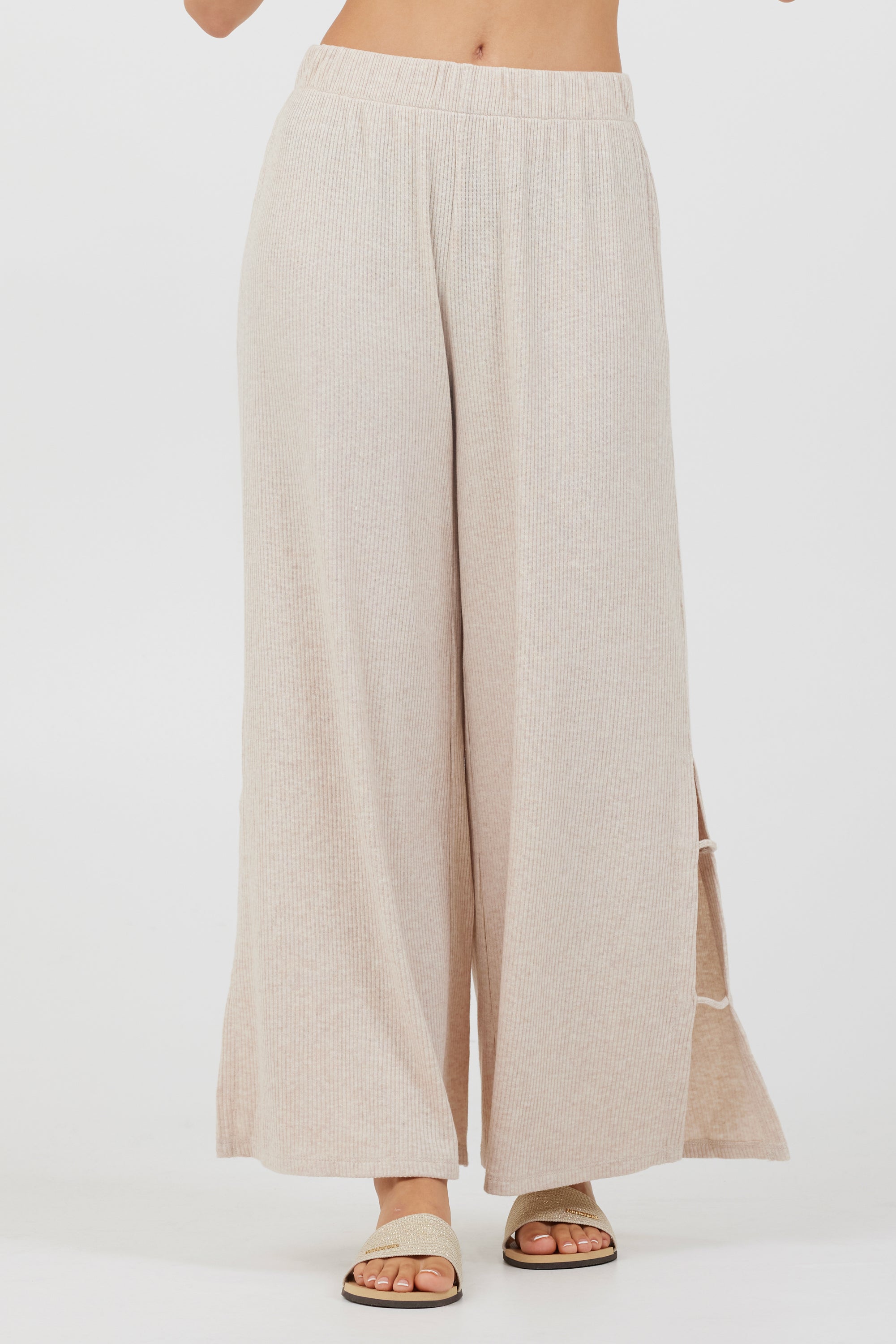 Heather Oatmeal Drapey Knit Cut Out Pants