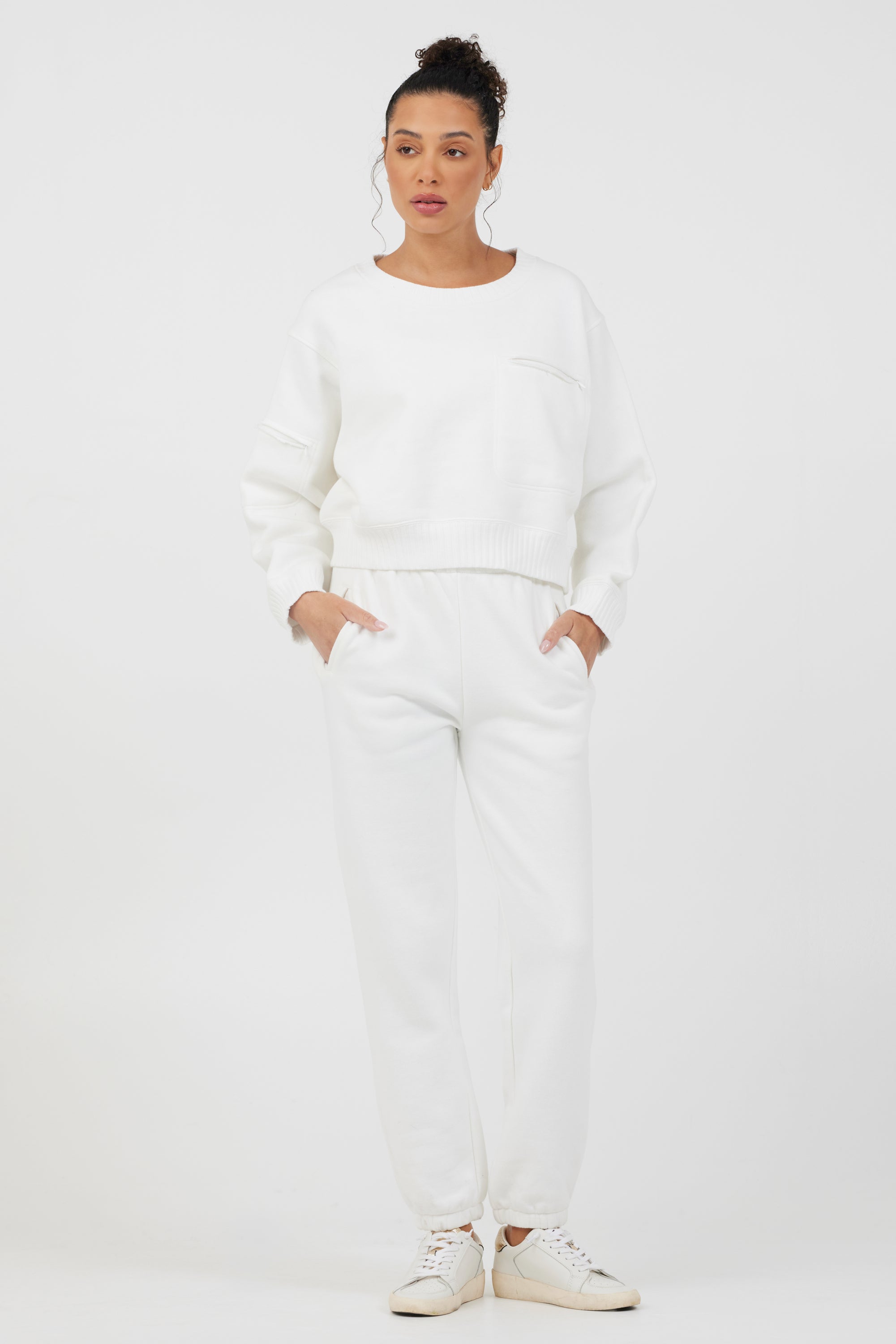 White Essential Fleece Crewneck