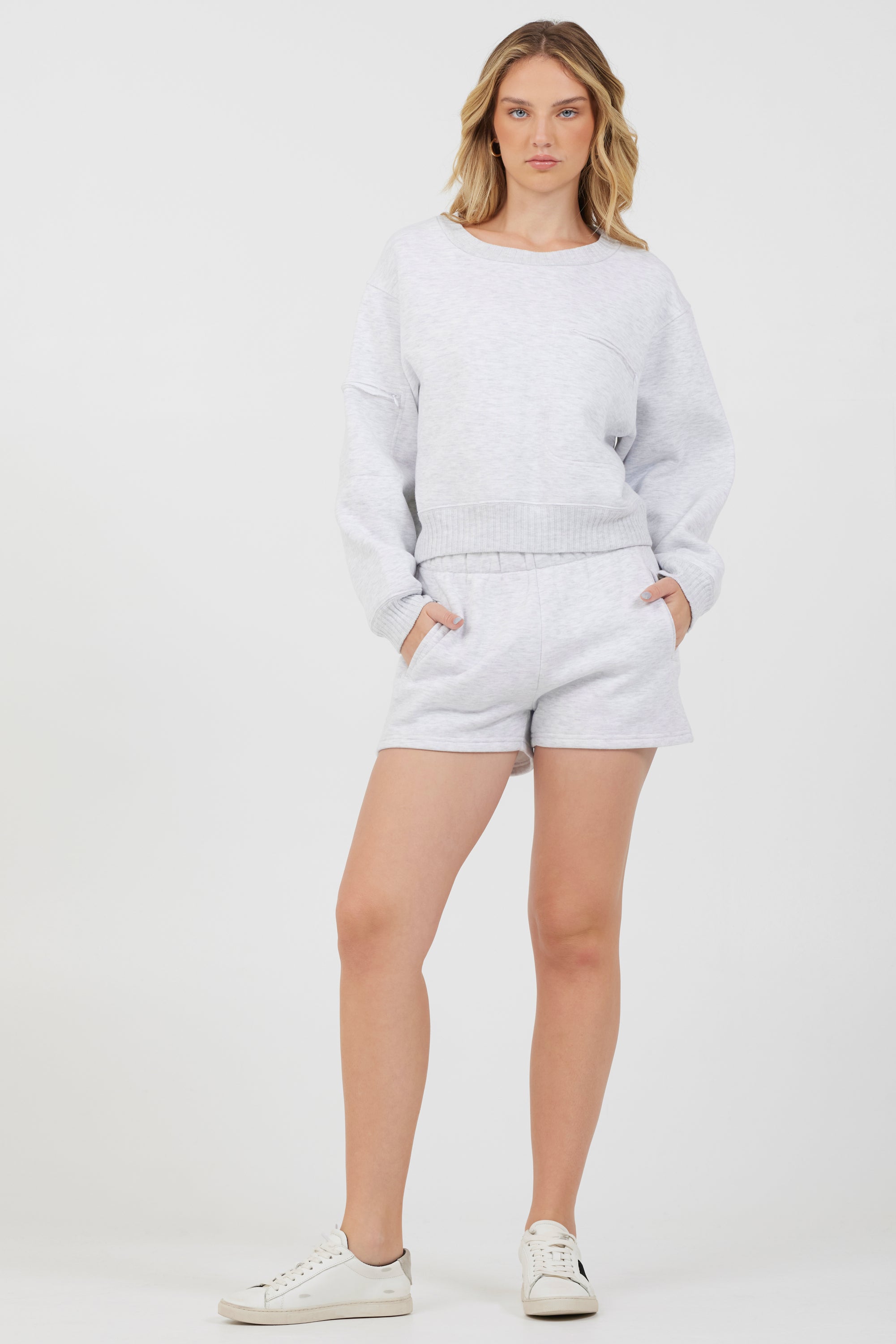 Grey Icicle Fleece Crew + Shorts 2-Piece Set