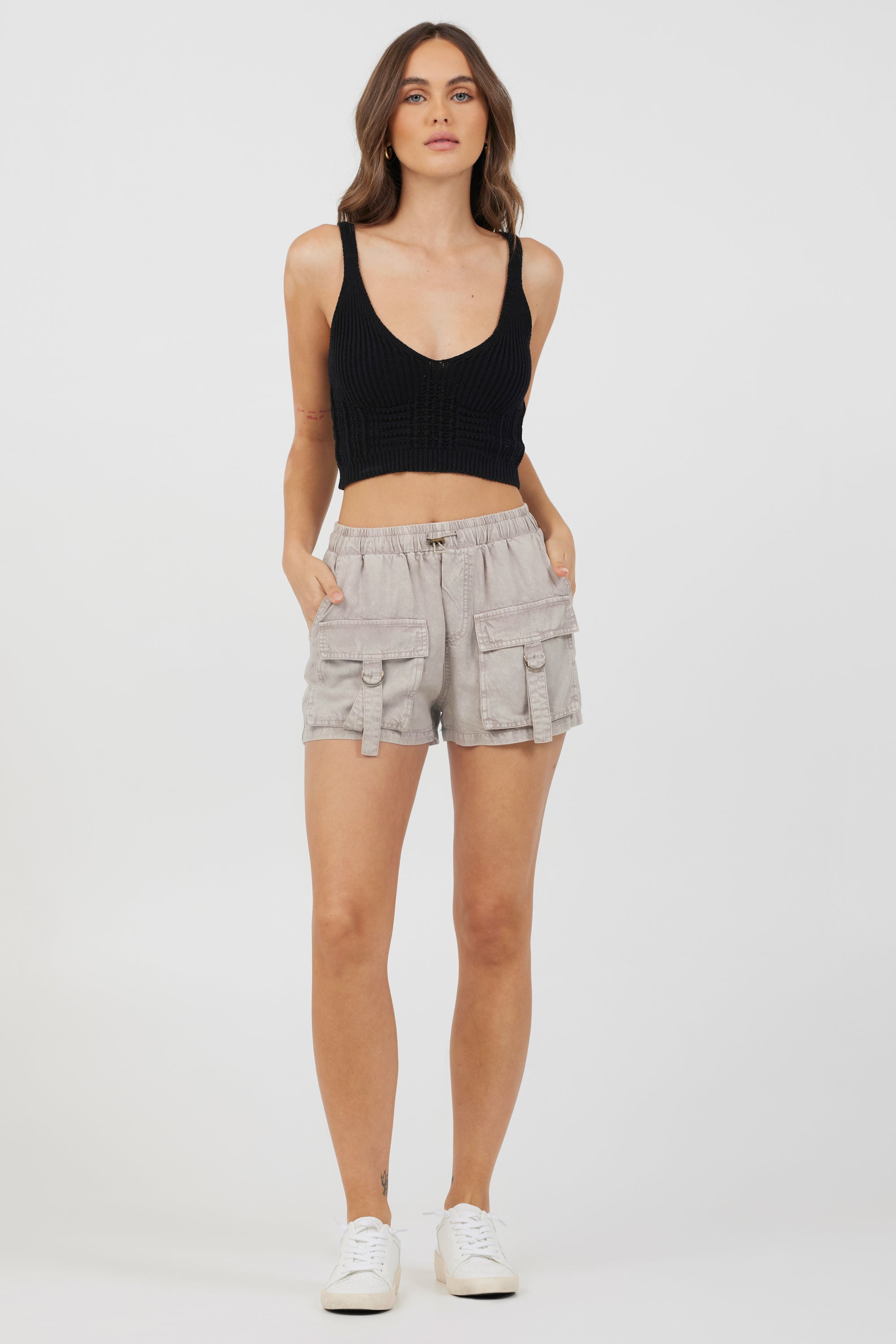 Khaki Tencel Cargo Shorts
