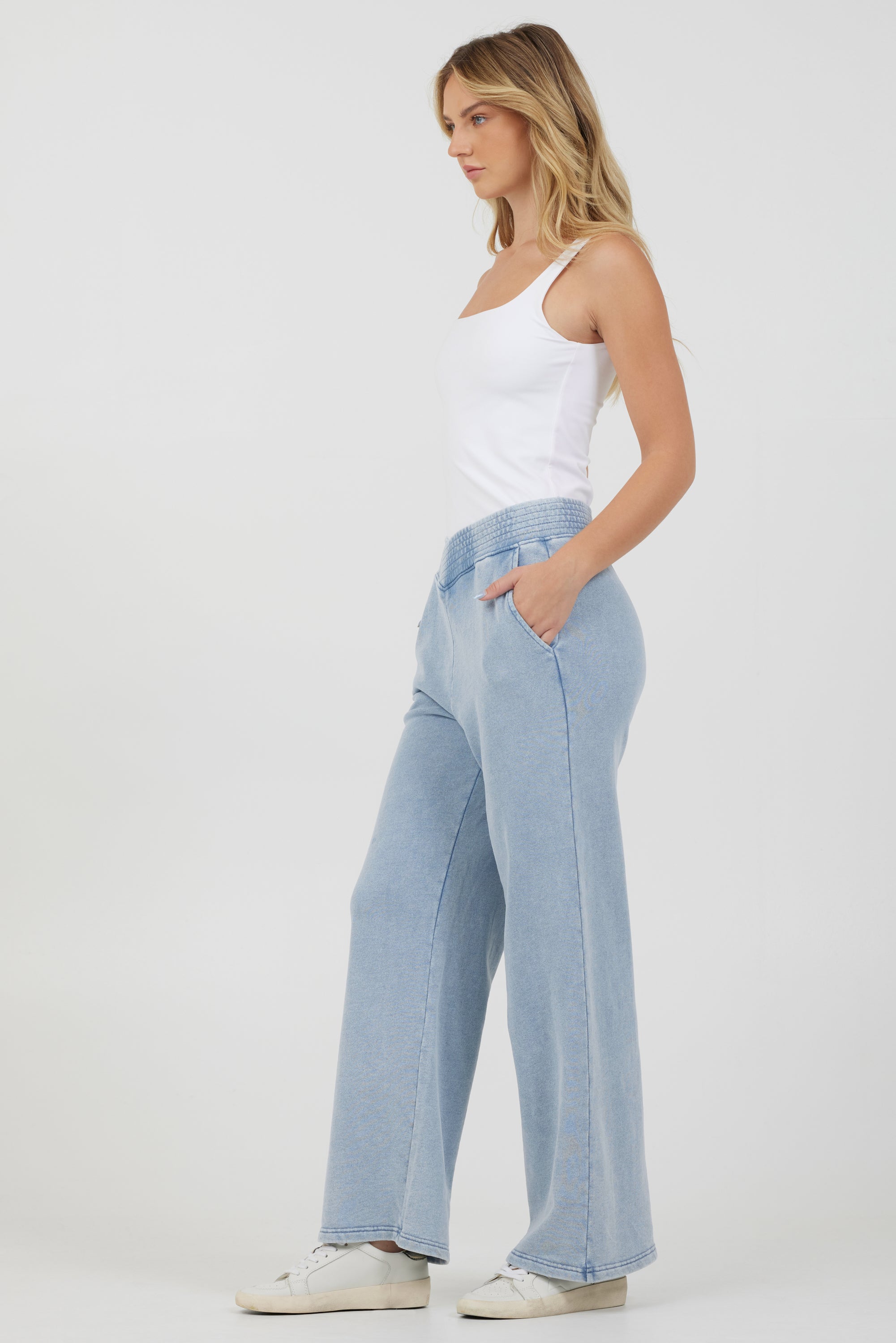 Washed Denim Terry Fleece Pant