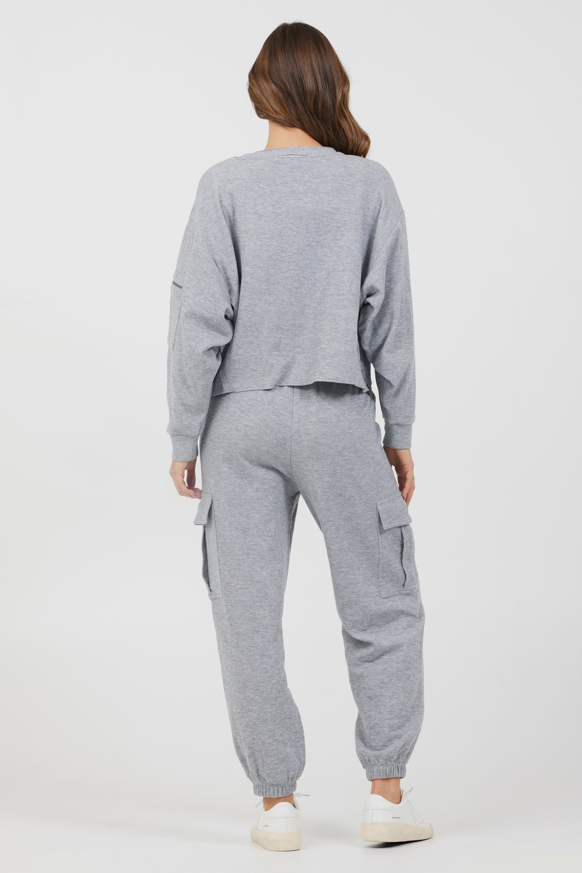 Heather Grey Bounded Textured Jersey Utility Crewneck