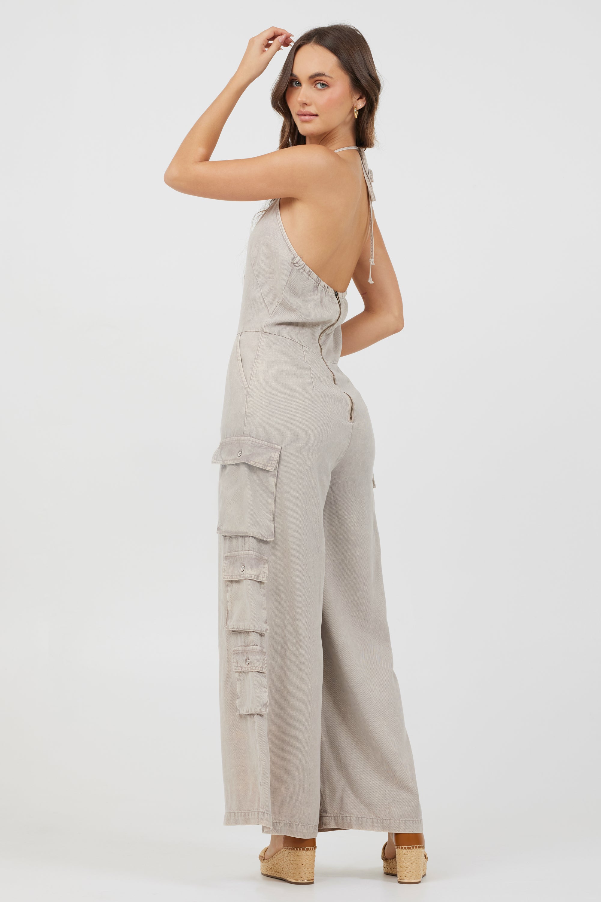 Khaki Tencel Jumpsuit