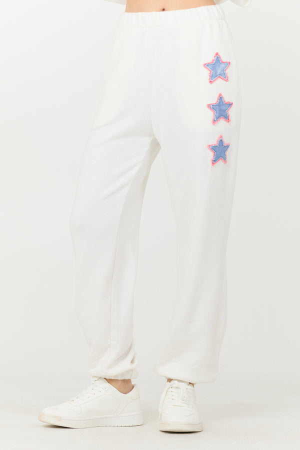 White w/ Blue Applique French Terry Joggers