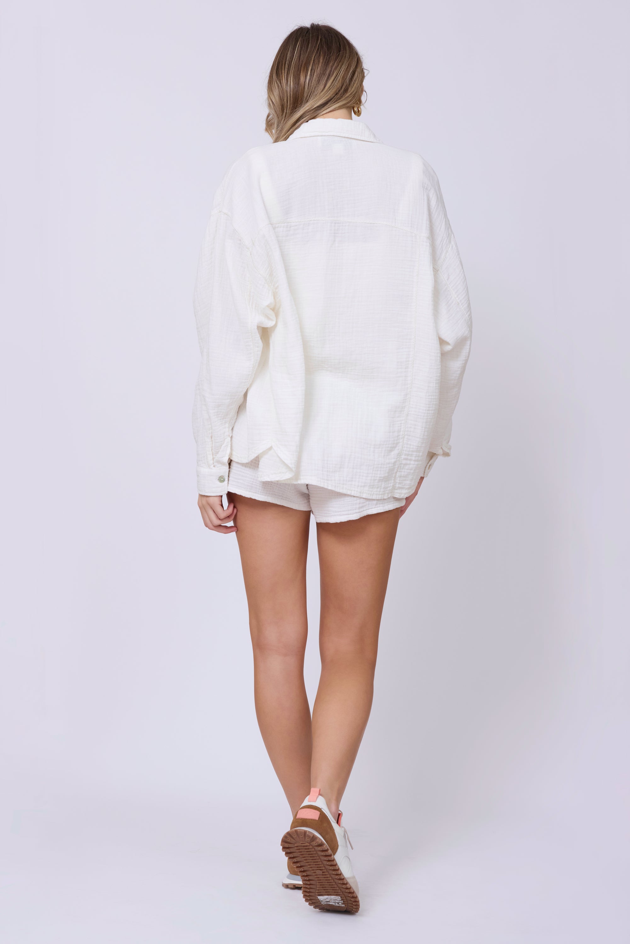 Washed White Gauze Button Up