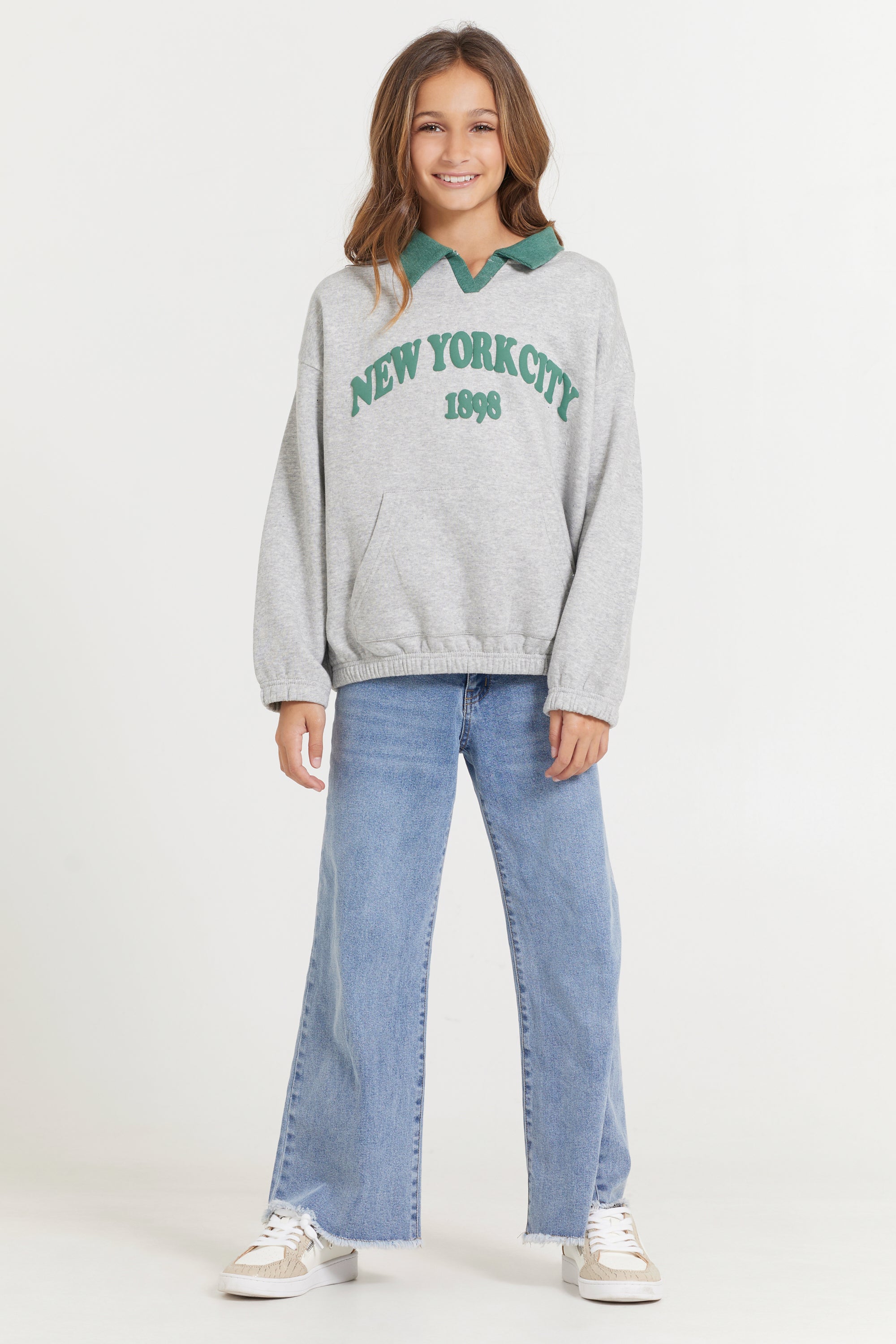 Kids Hunter Green and Grey NYC Oversized Polo
