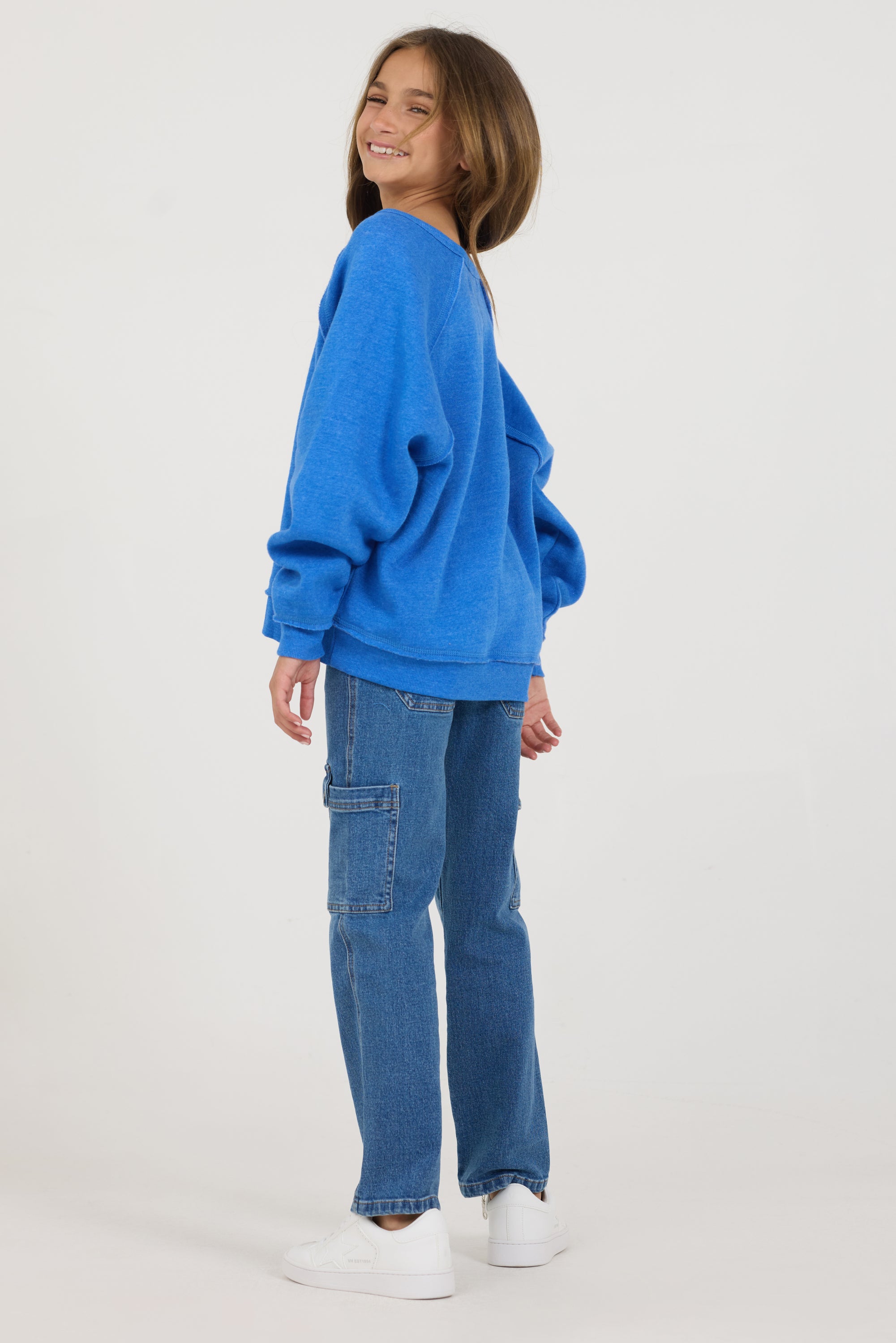 Kids Cobalt Hi-Lo Off The Shoulder Sweatshirt