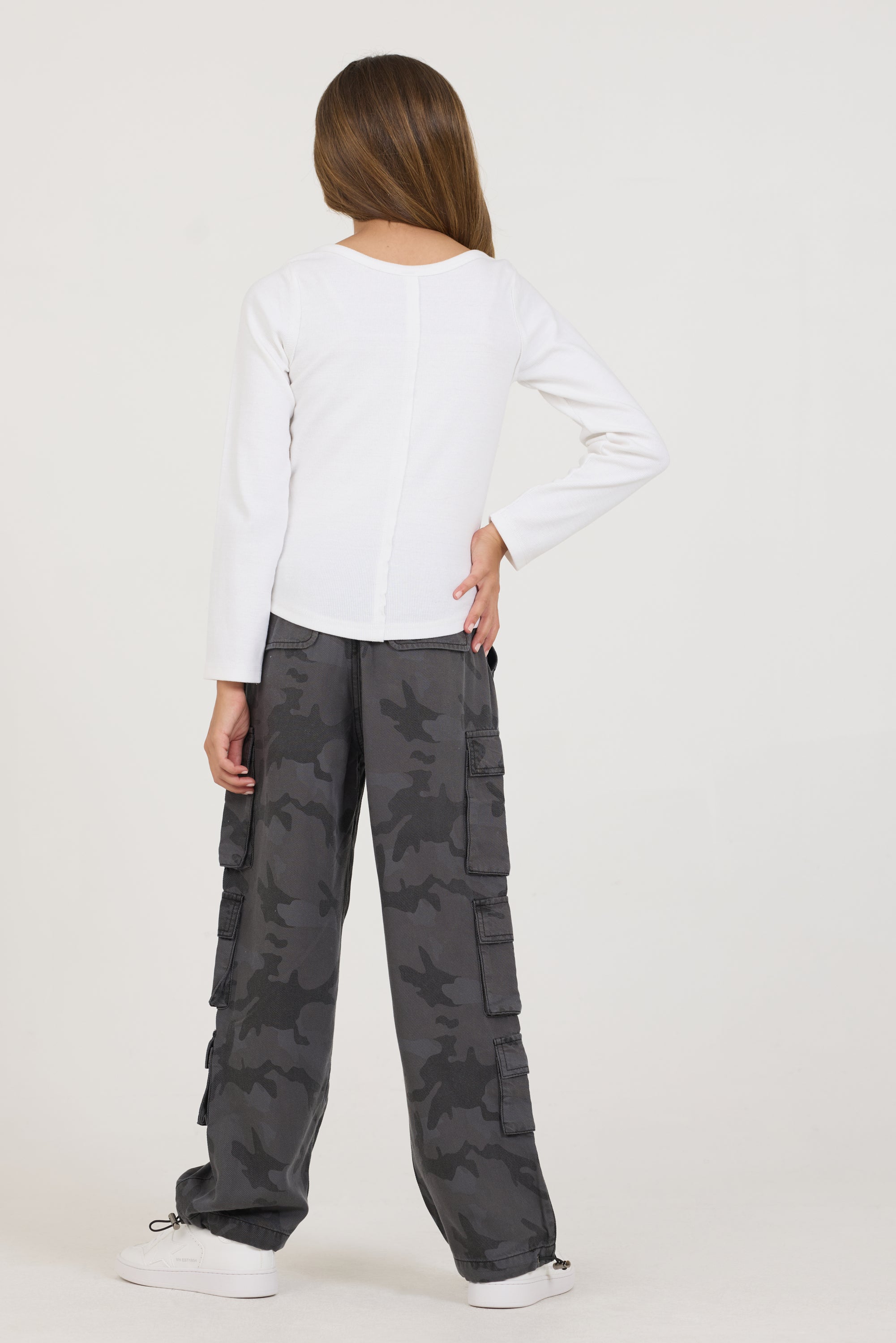 Kids White Boatneck Ribbed Tee