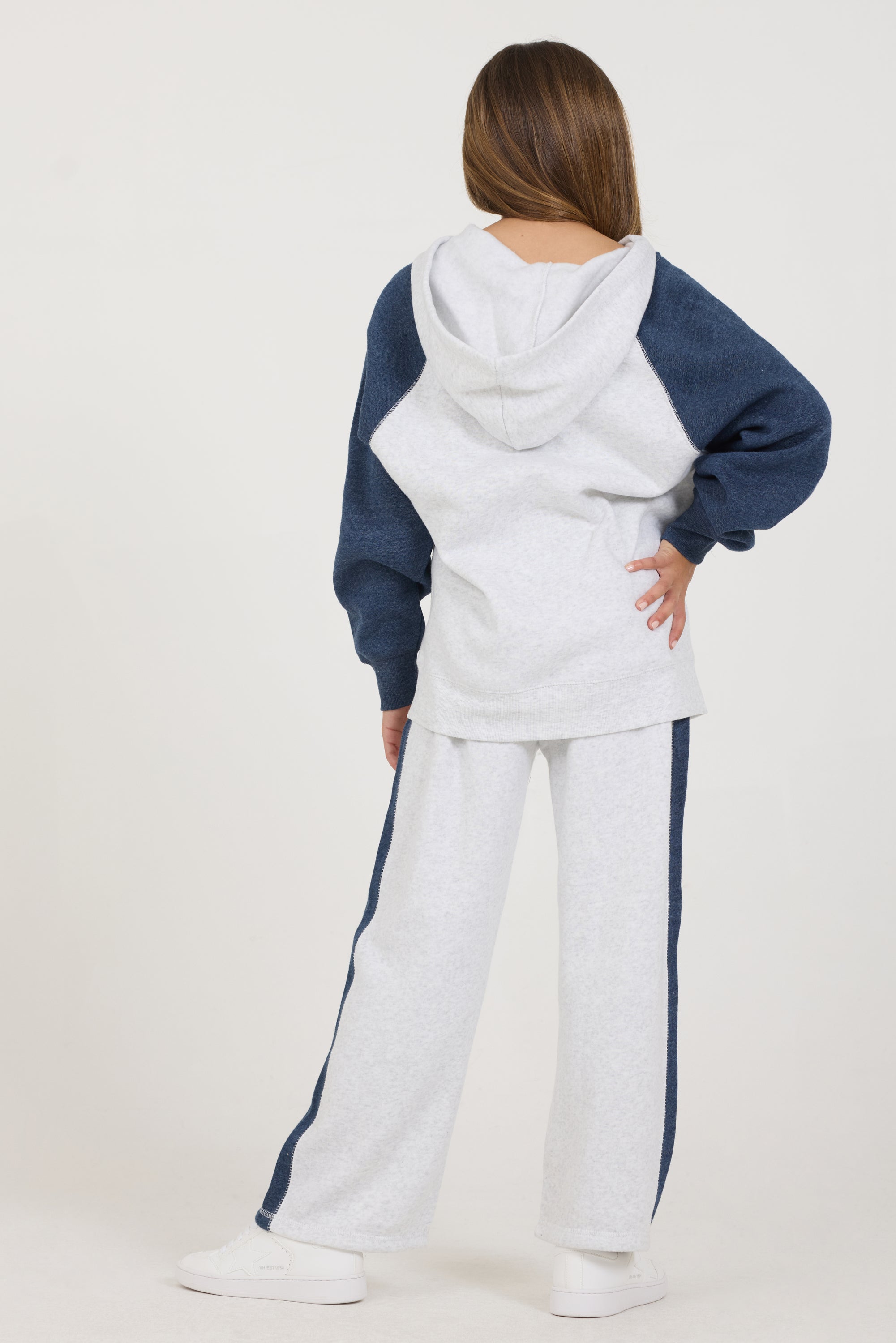 Kids Ash Grey Navy Color Block Oversized Star Hoody