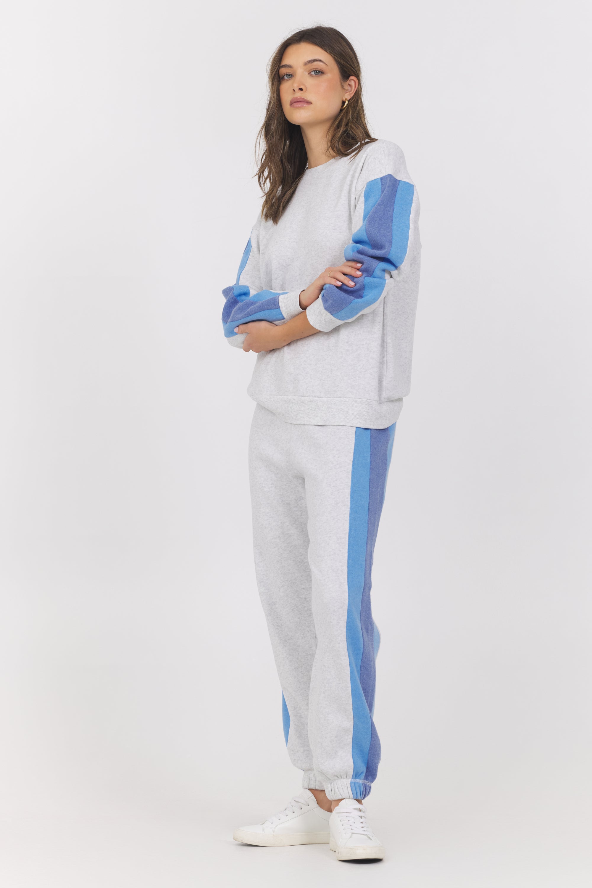 Color Block Burnout Fleece Crew + Jogger 2-Piece Set