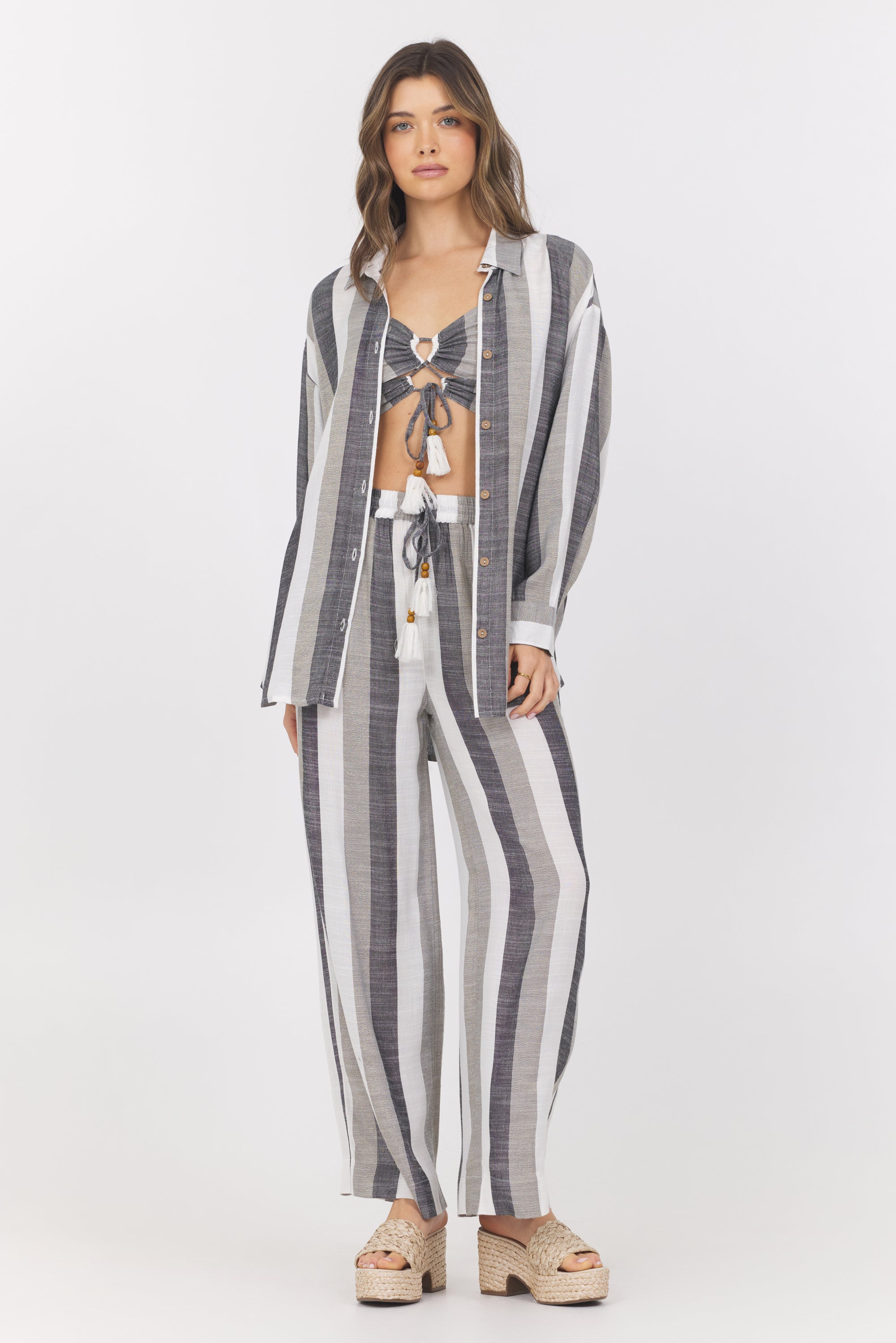 Lightweight Metallic Stripe Button Down