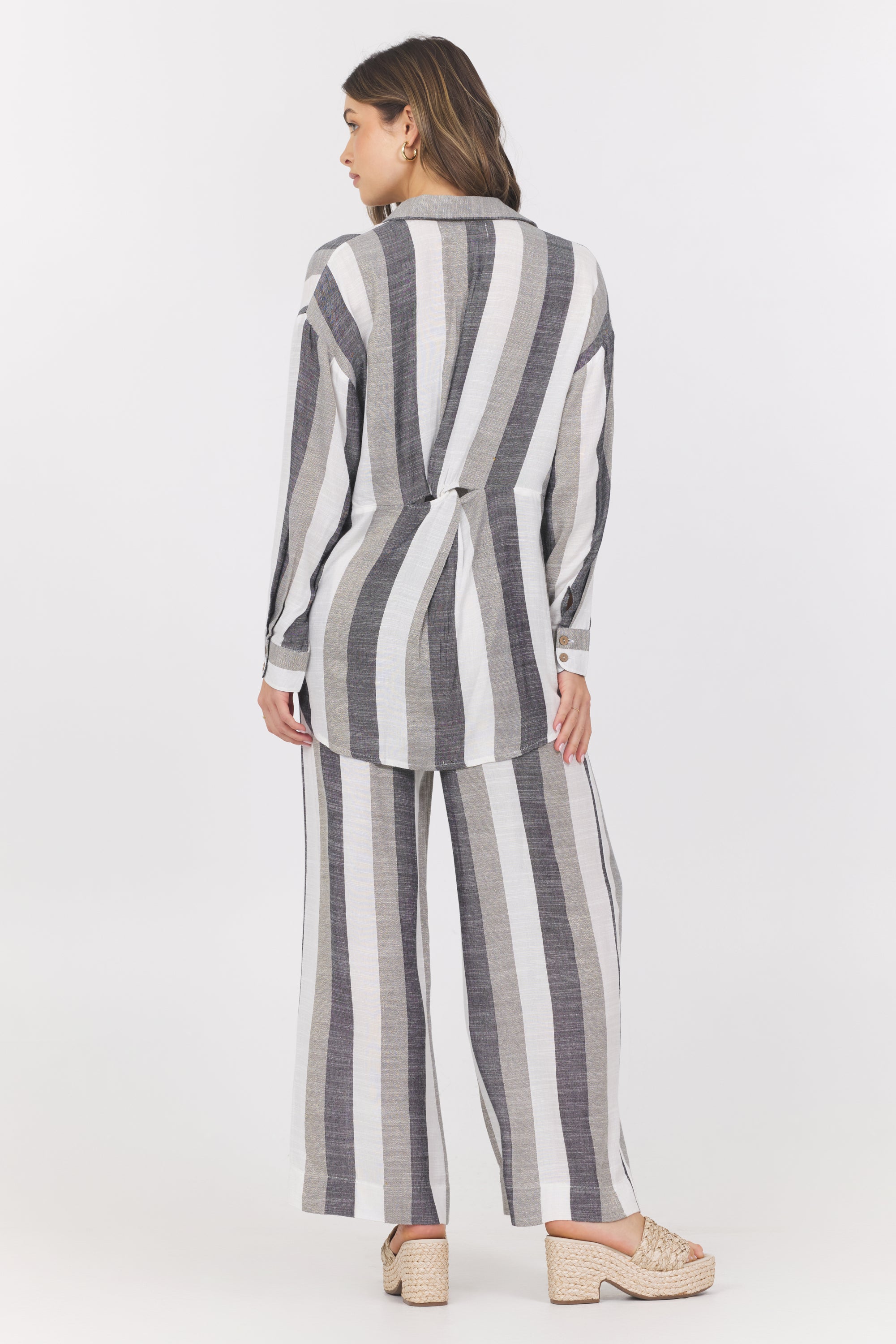 Lightweight Metallic Stripe Button Down