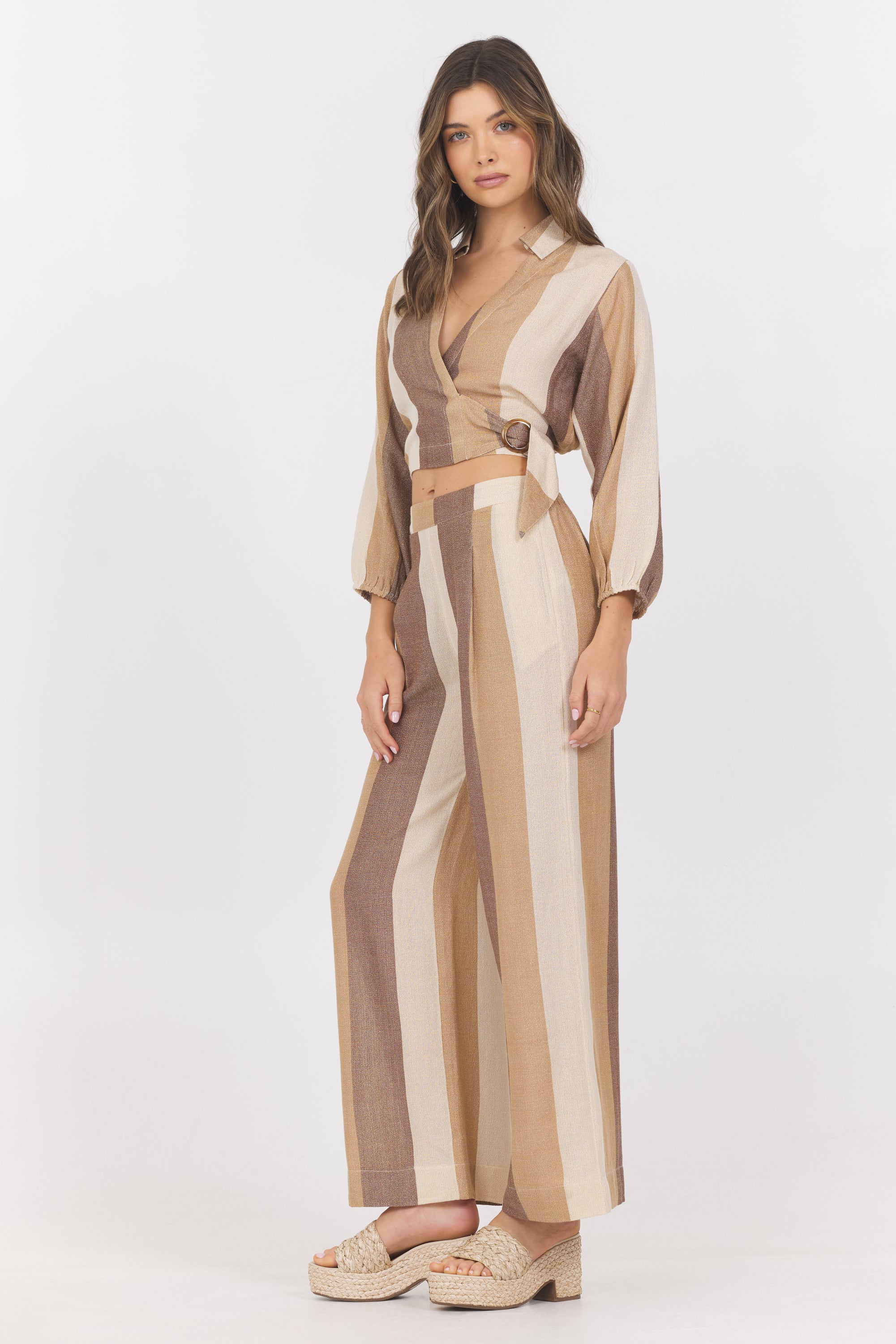 Woven Metallic Top + Pant 2-Piece Set