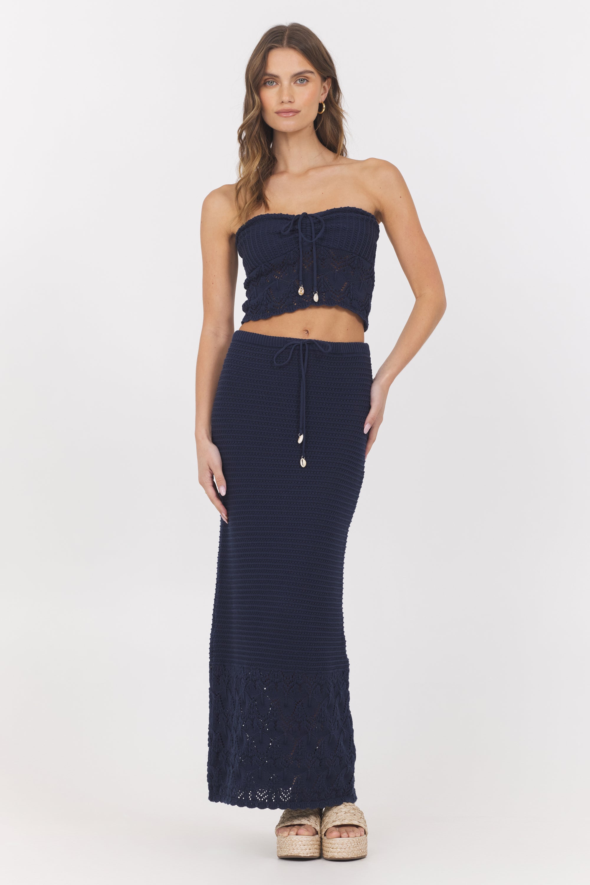 Navy Crochet Top + Skirt 2-Piece Set Navy Crochet Top + Skirt 2-Piece Set