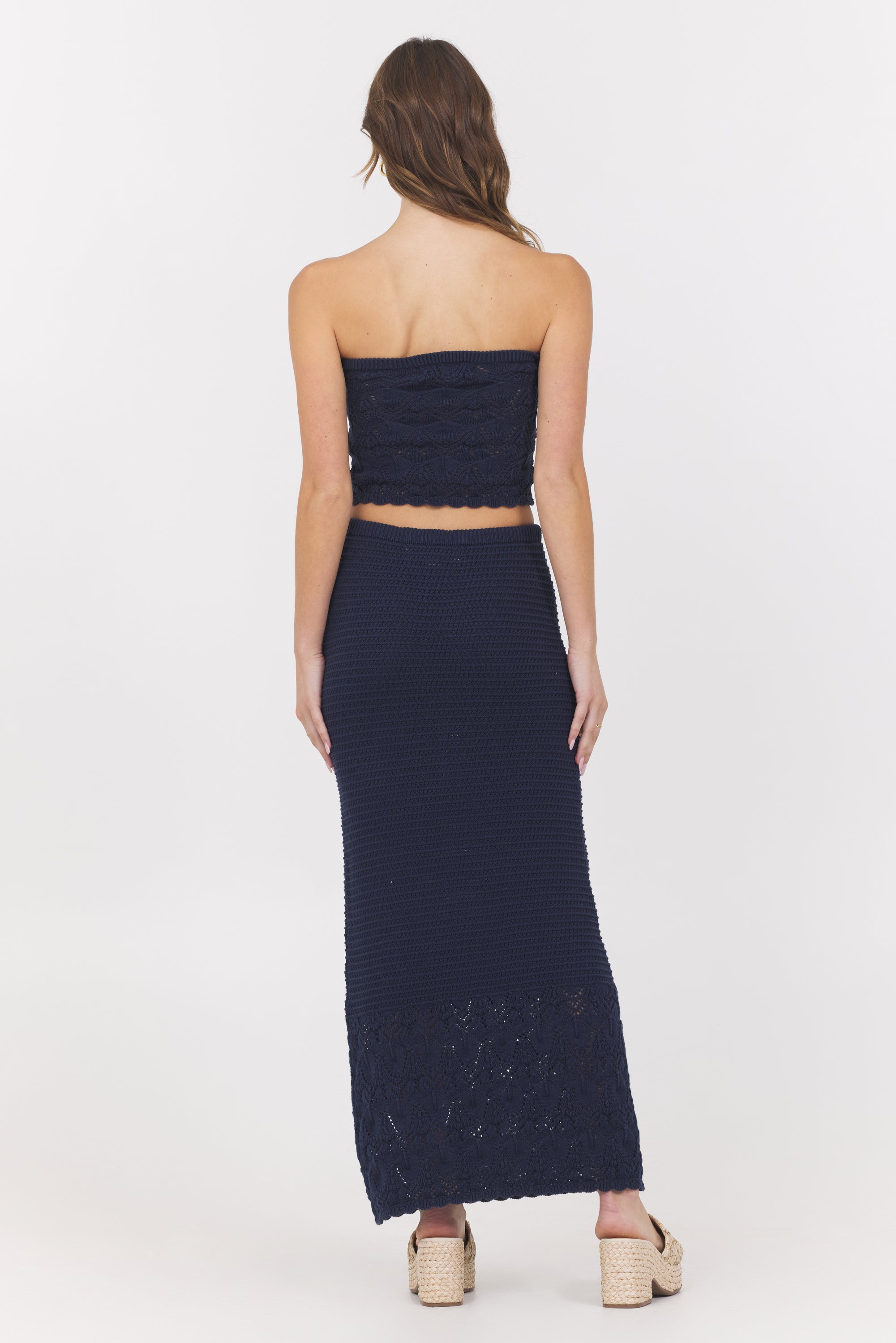 Navy Crochet Top + Skirt 2-Piece Set