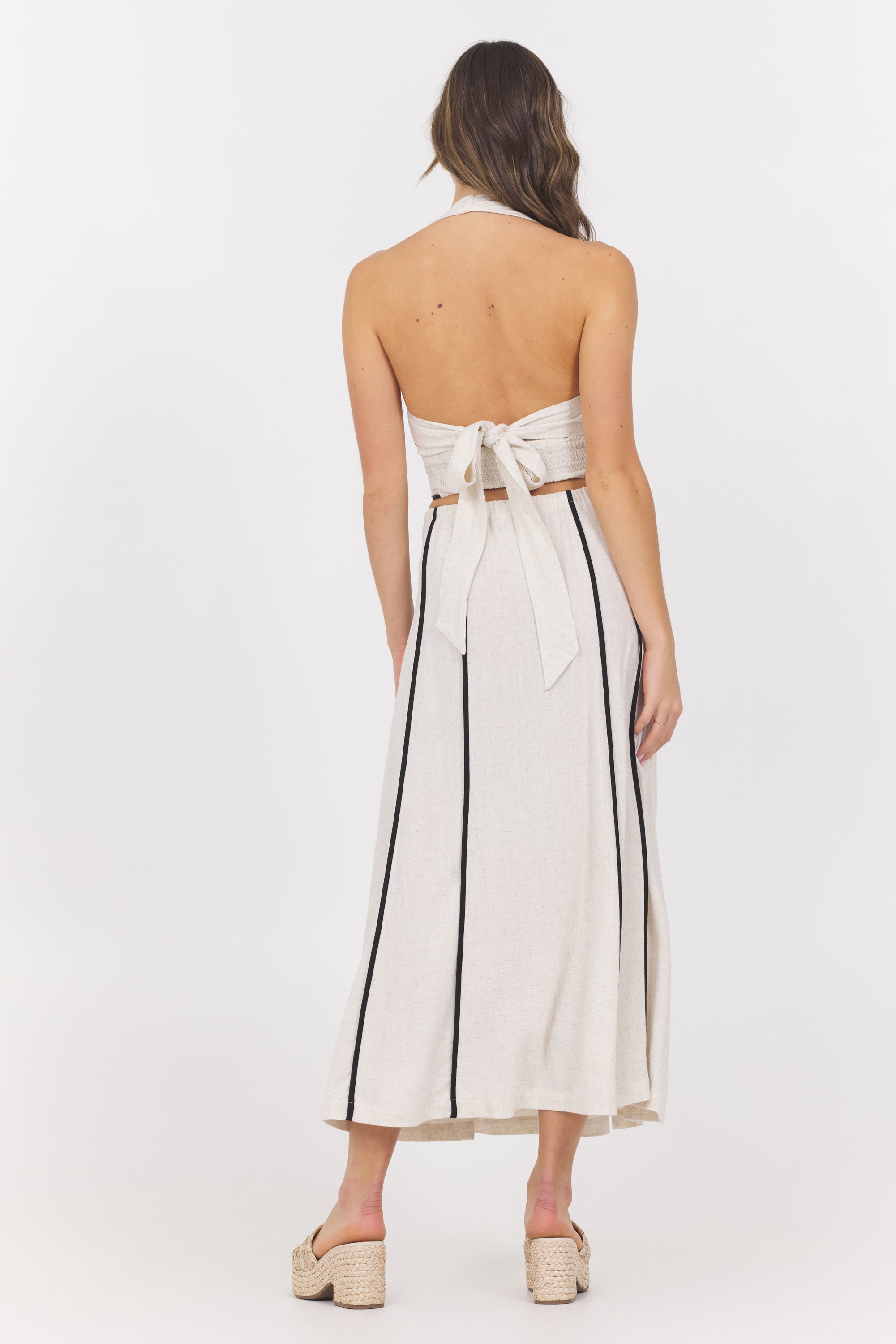 Linen Blend Halter Top w/ Piping