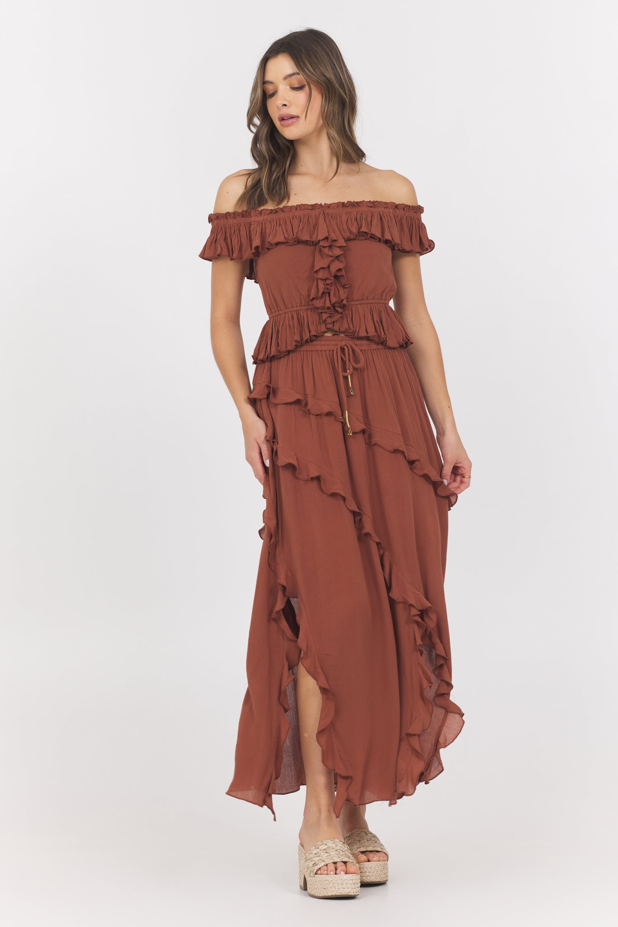 Sedona Sand Ruffle Top + Skirt 2-Piece Set