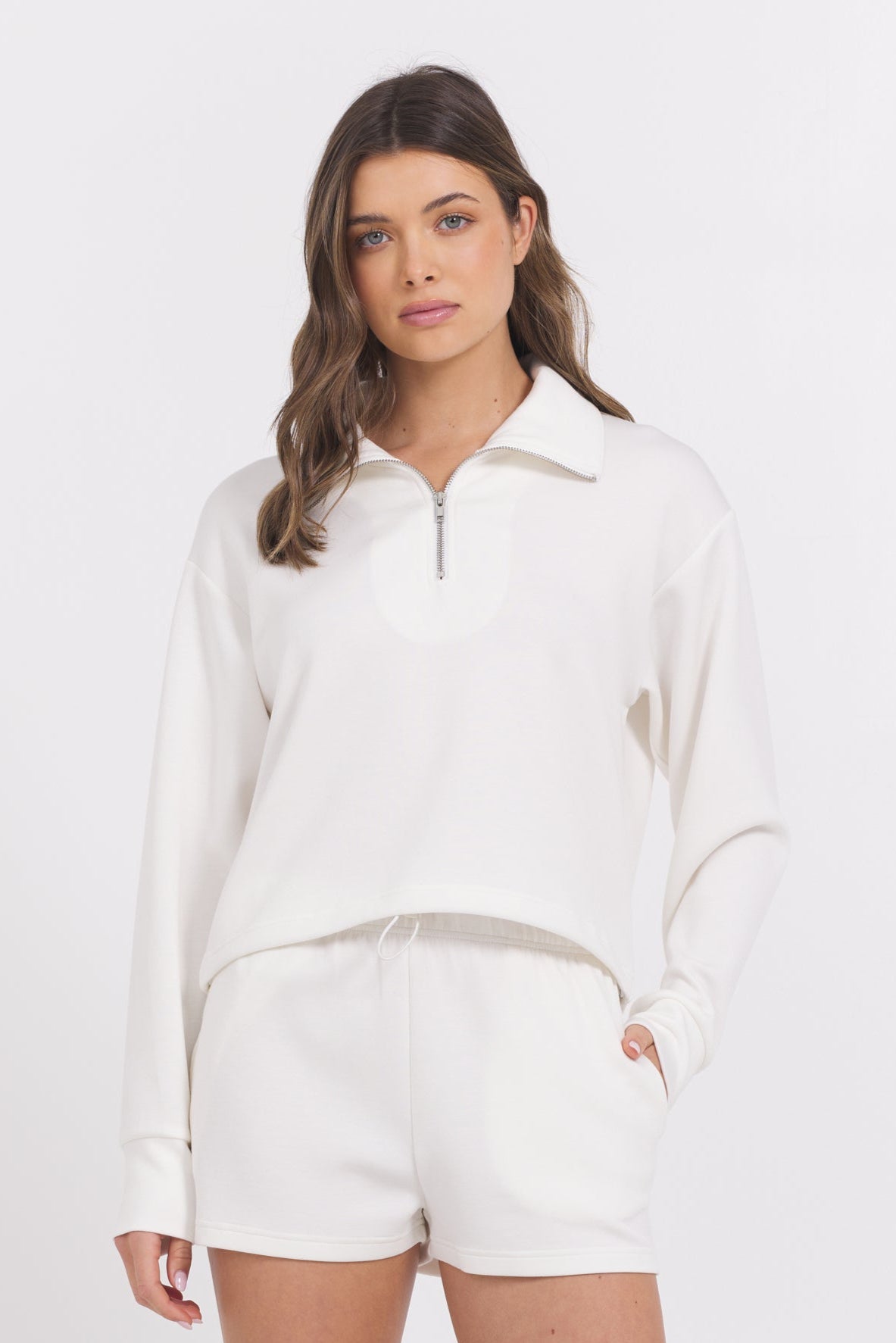 Egg Shell Cloud Shorts + Quarter Zip 2-Piece Set