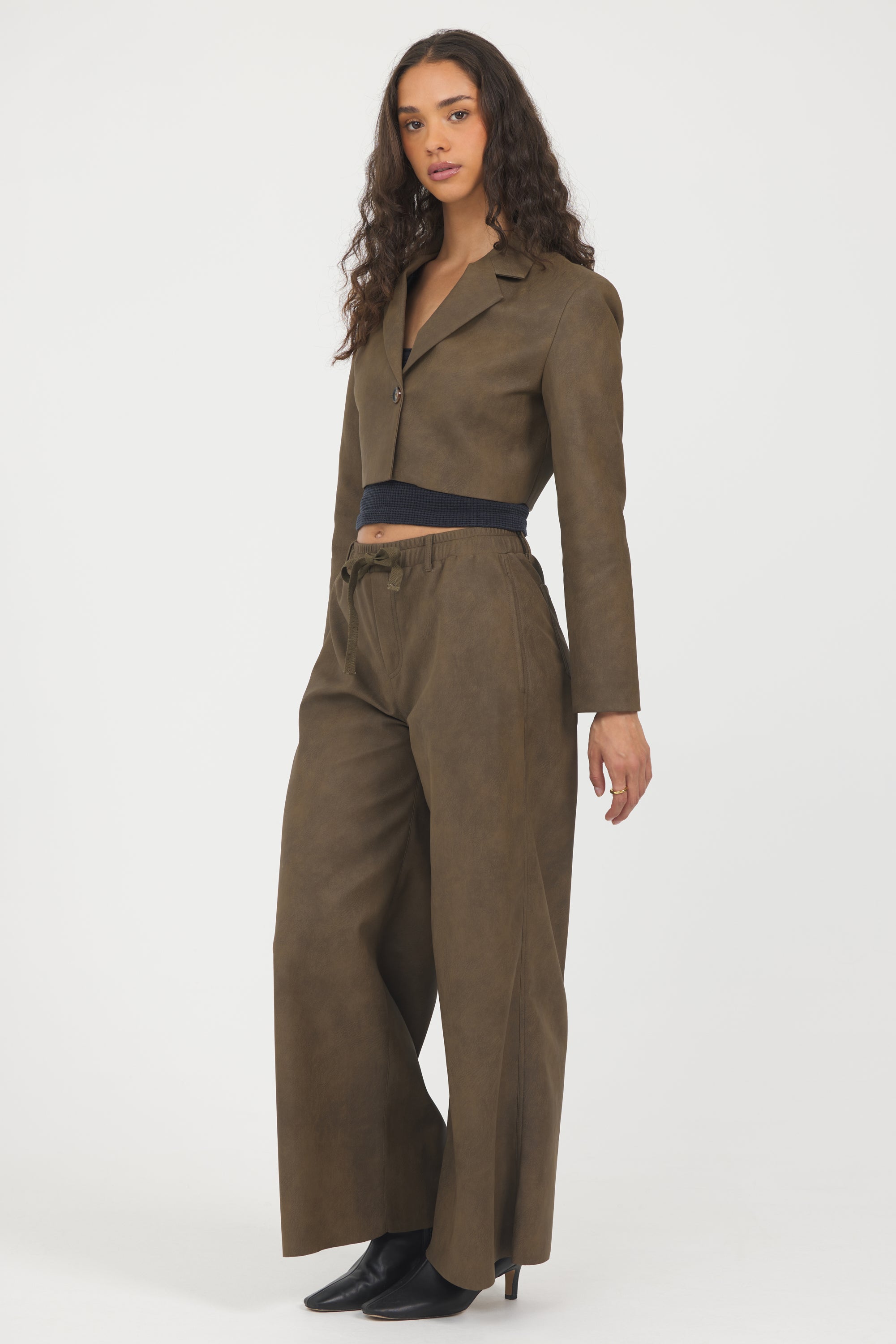 Faux Leather Cropped Blazer