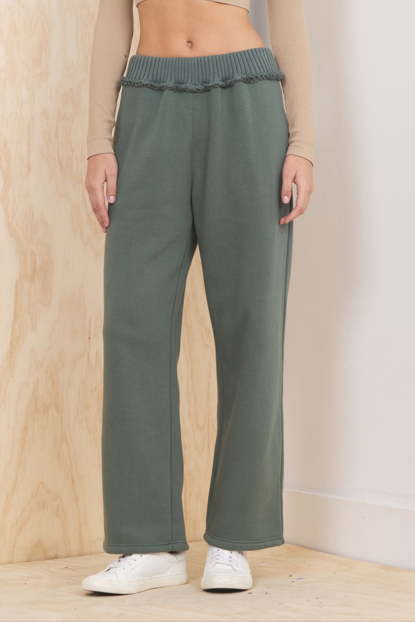 Fleece Pant with Rib Waistband - Olive