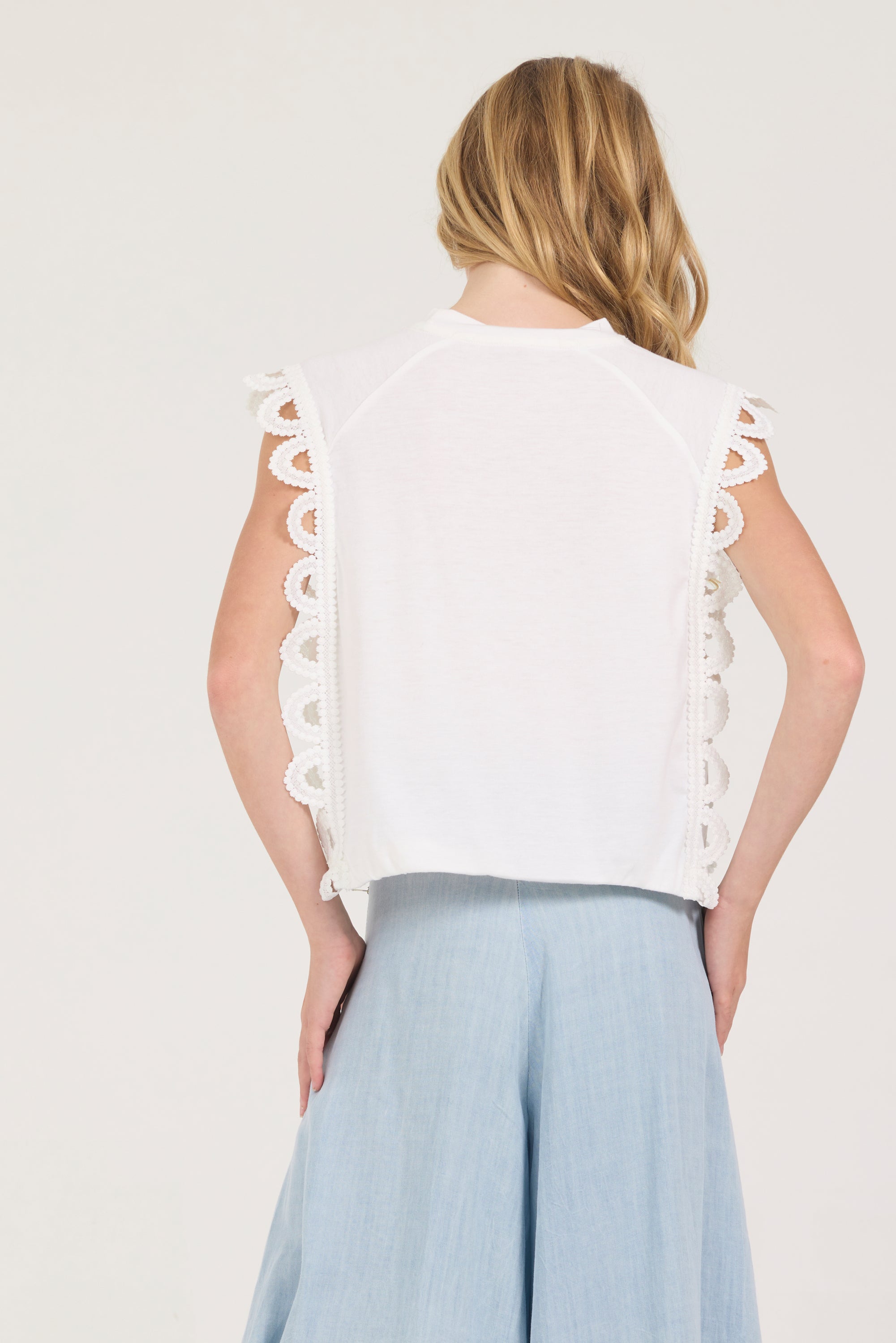 Kids White Crochet Trim Top