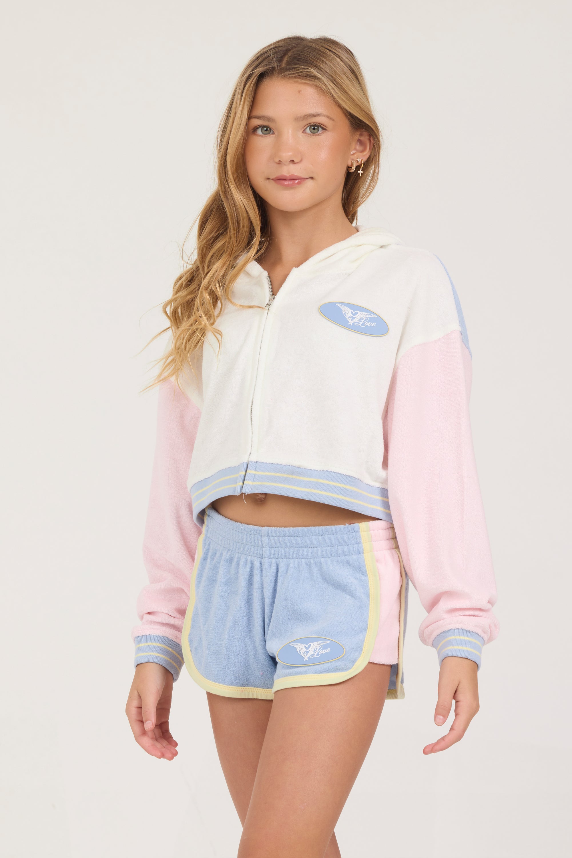 Kids White Terry Cloth Winged Zip Hoodie