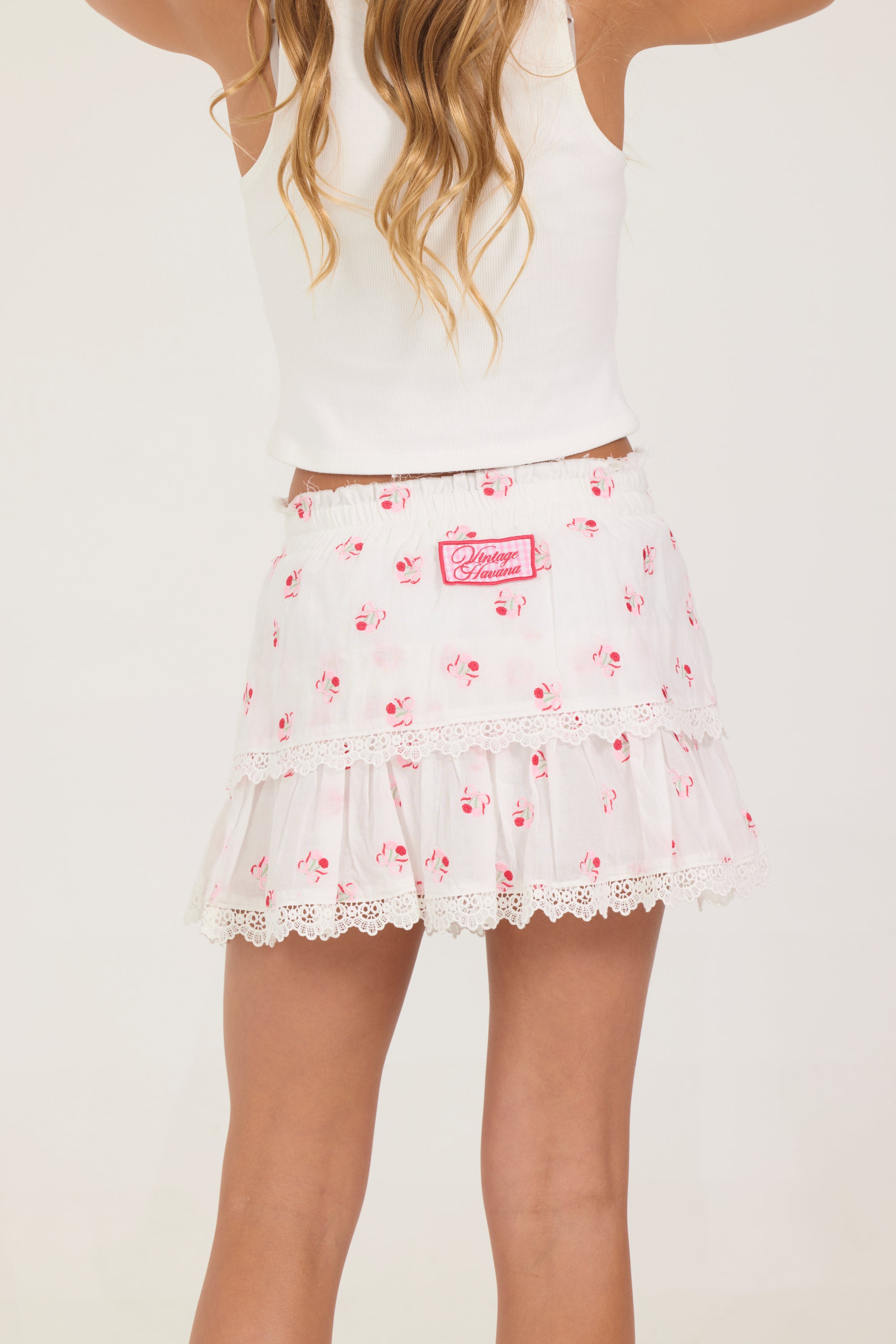 Kids Embroidered Cherry Ruffle Mini Skort