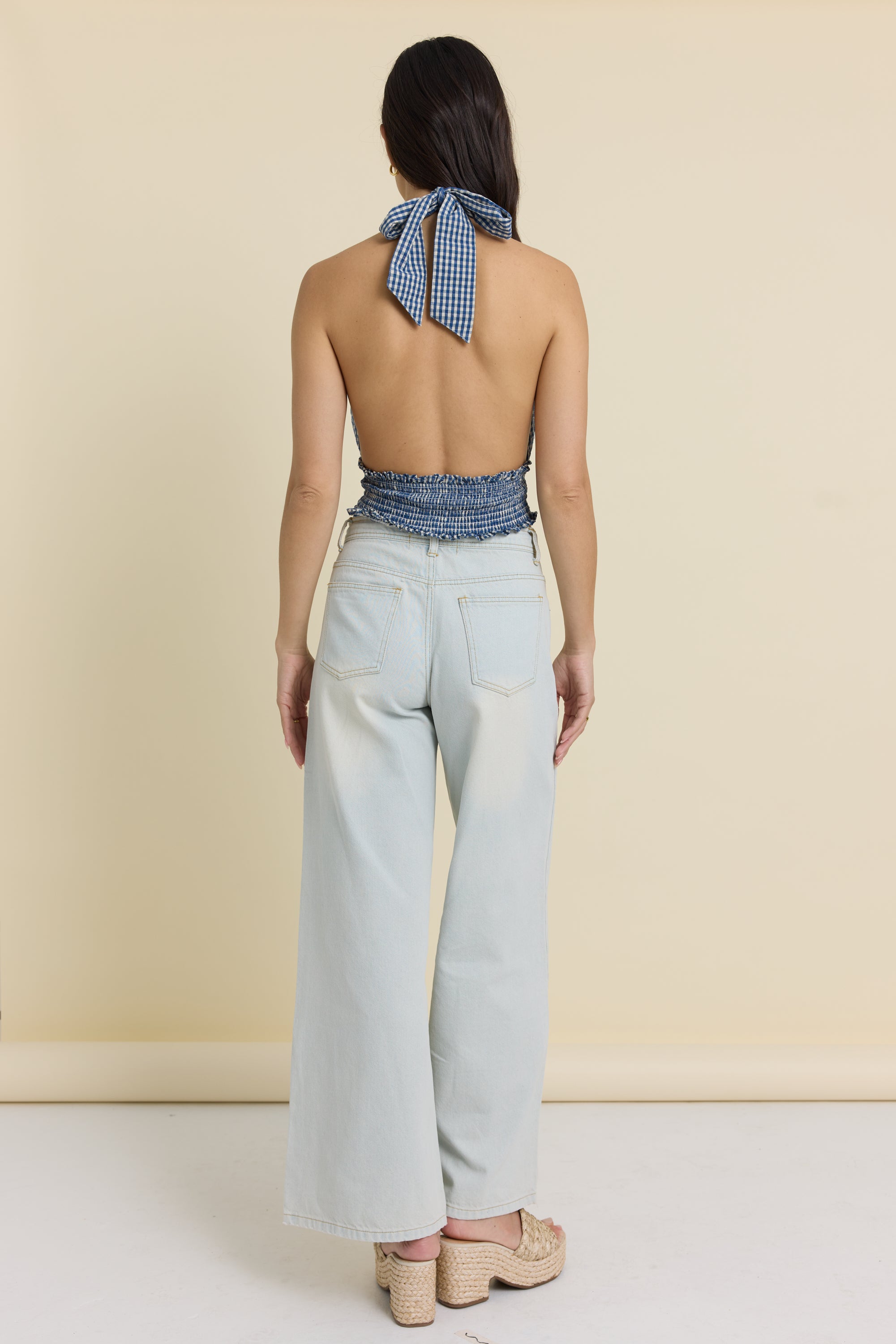 Woven Smock Waist Halter Top