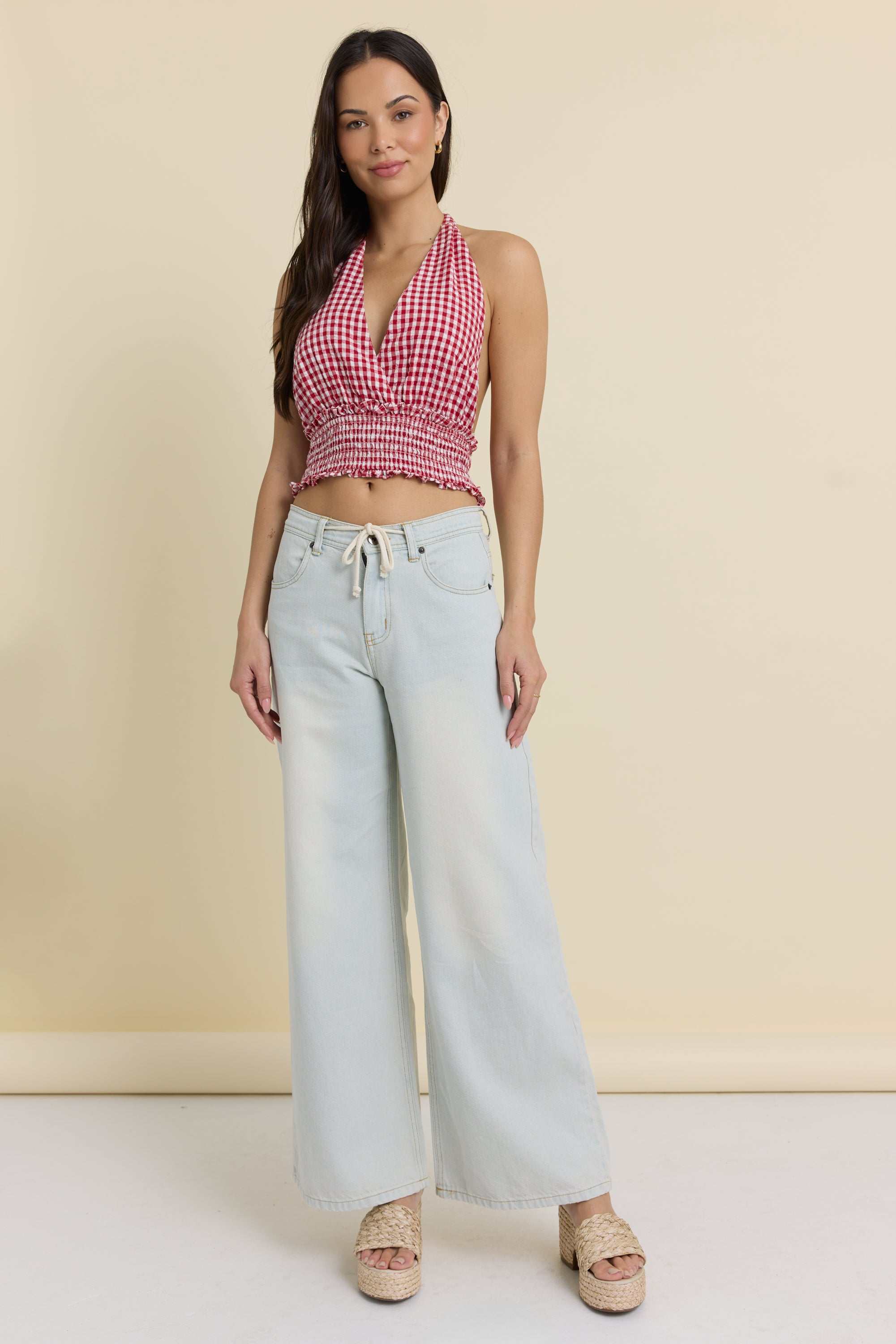 Woven Smock Waist Halter Top