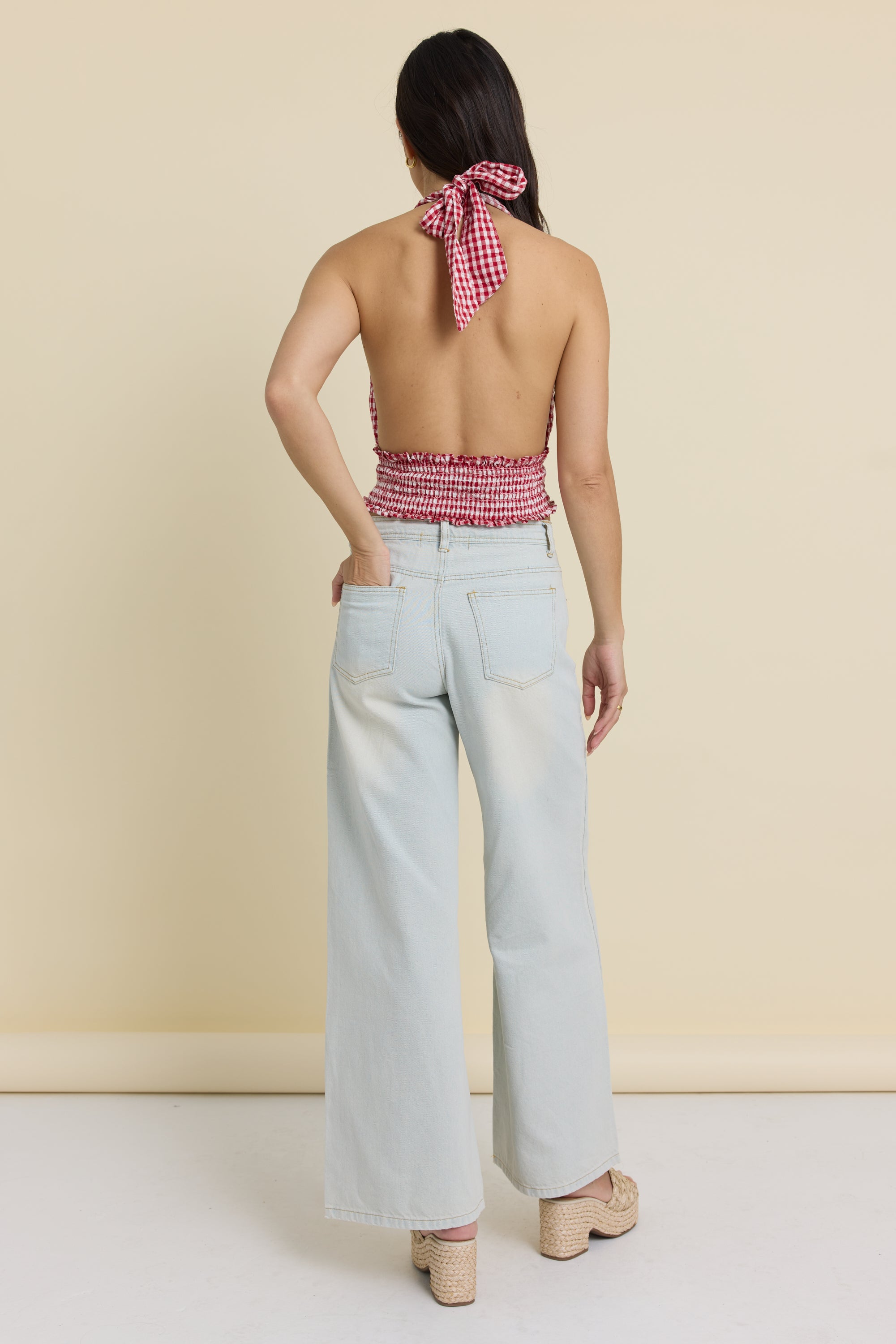 Woven Smock Waist Halter Top