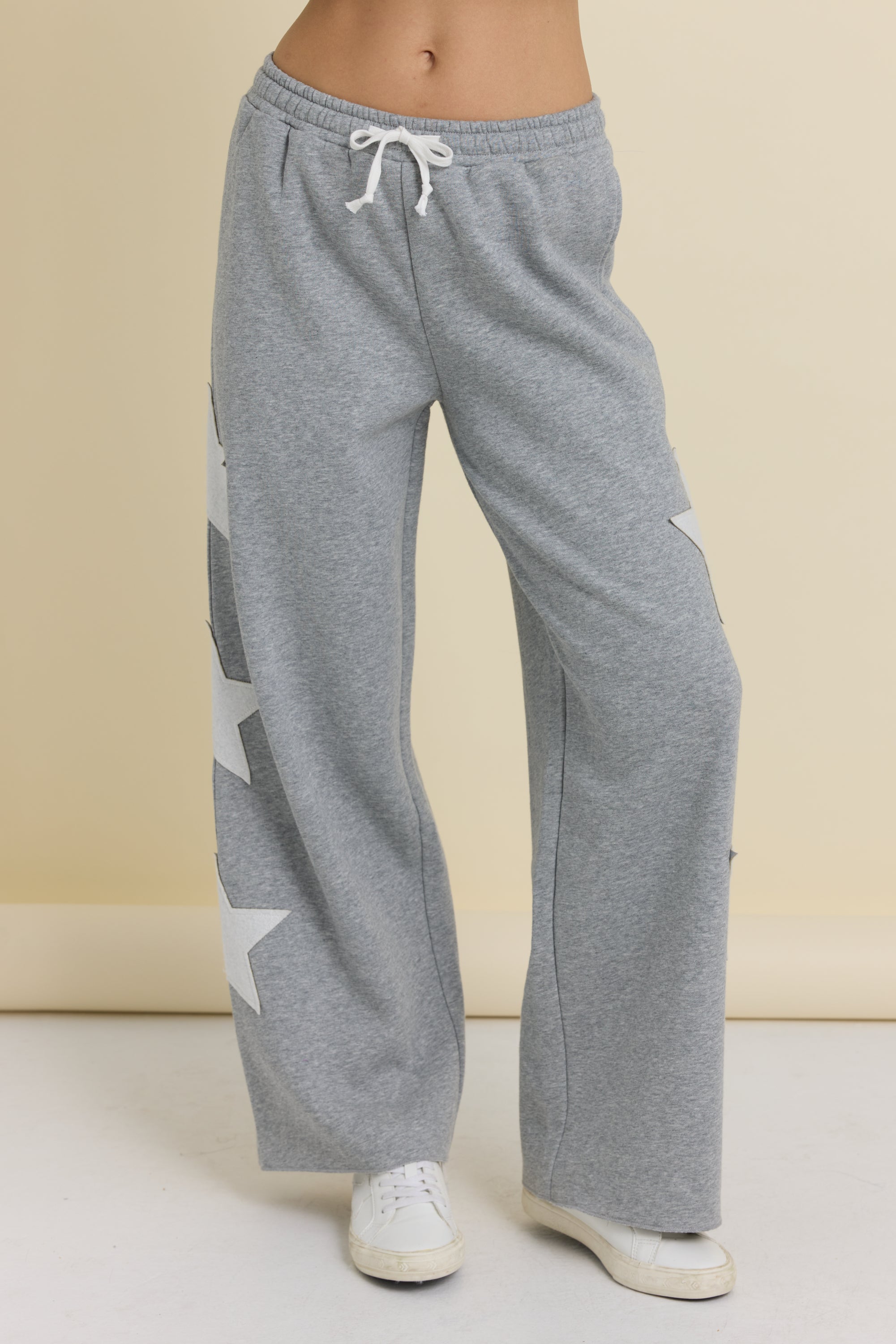 Reverse Terry Wide Leg Pants with Star Applique