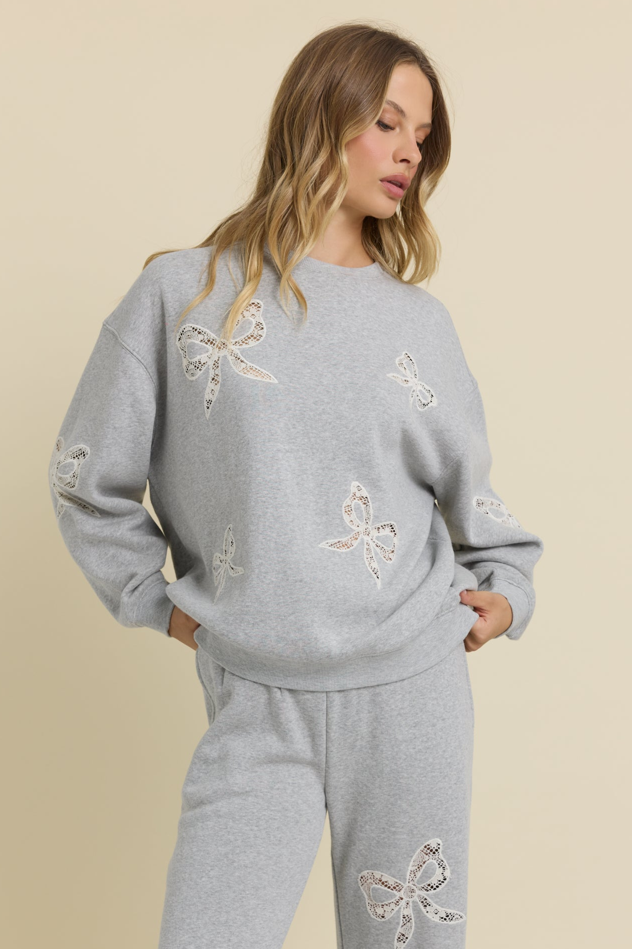Fleece Crew with Lace Insert