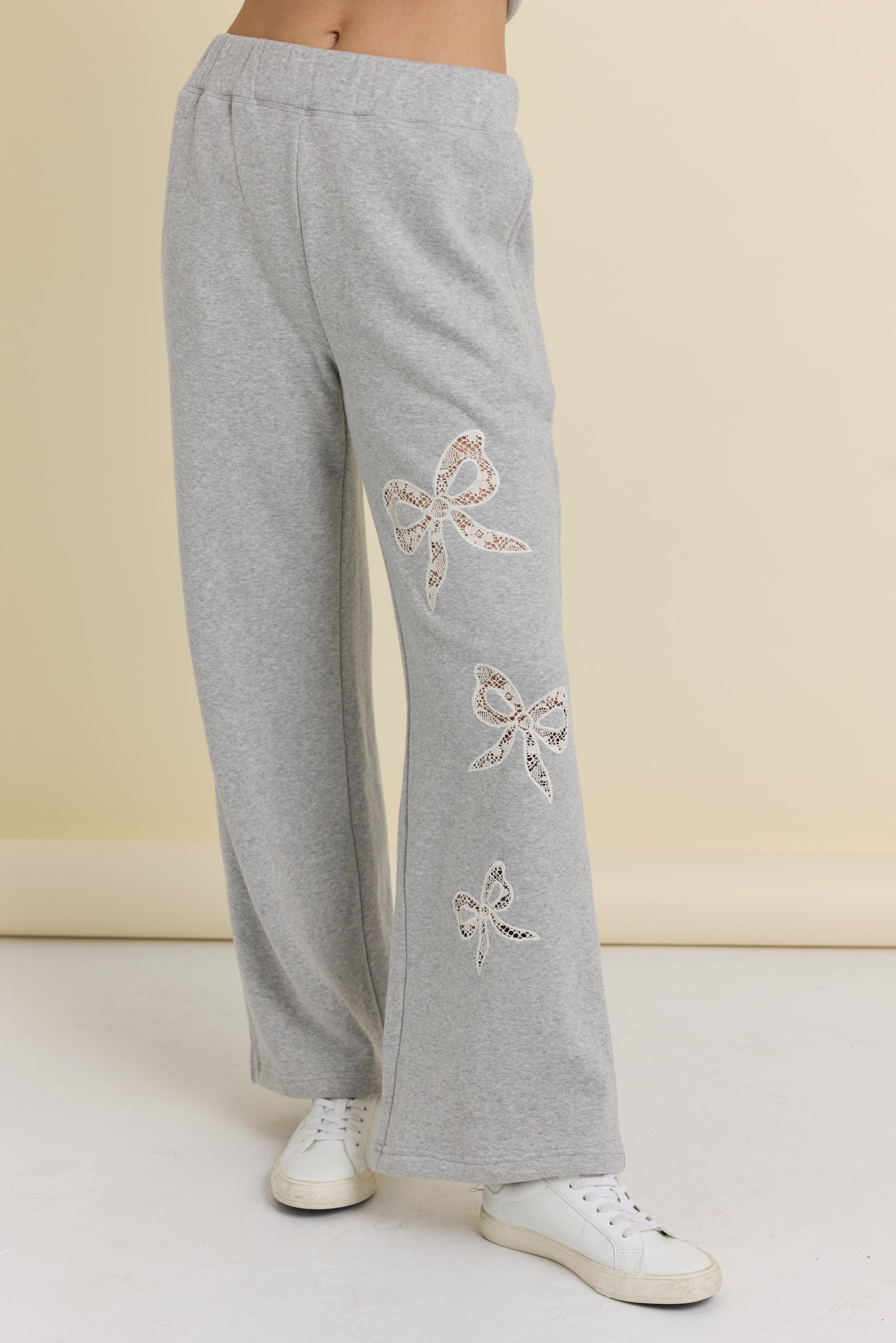 Fleece Wide Leg Pant with Lace Insert