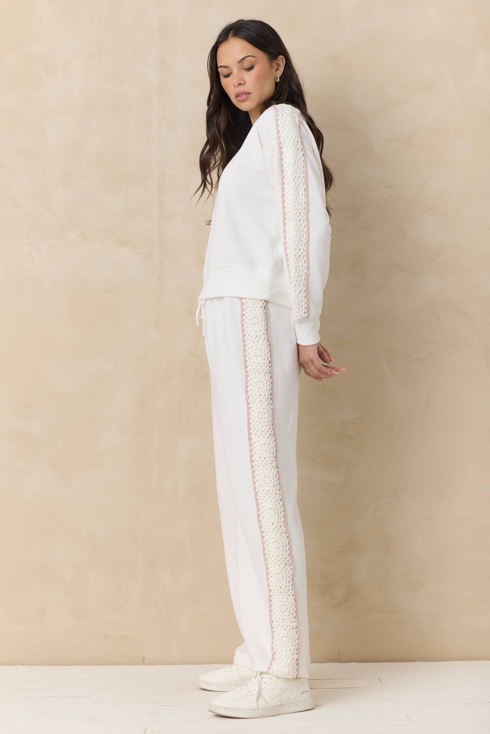 French Terry Crew Sweatshirt with Square Crochet Insert