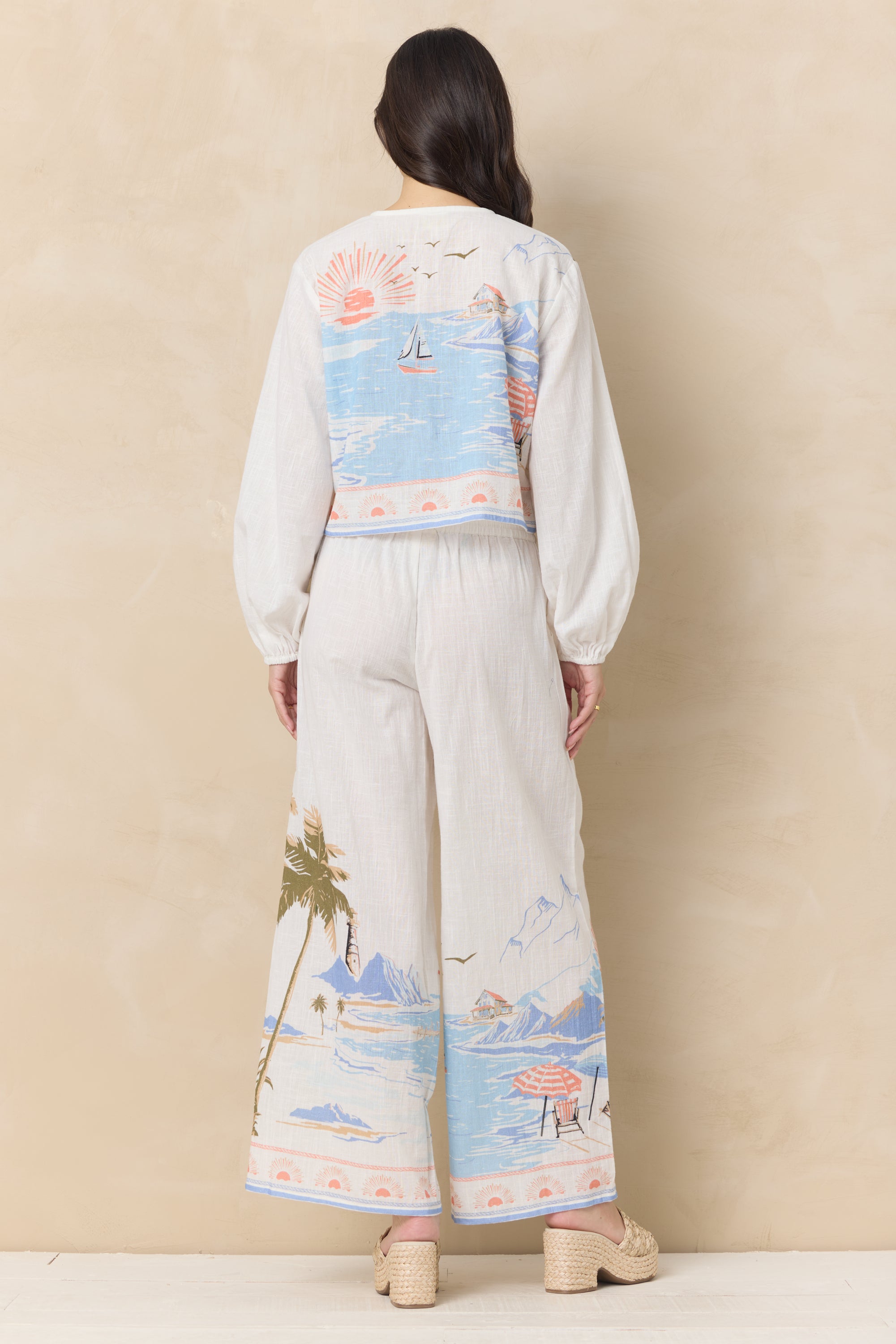 Printed Linen Wide Leg Pant