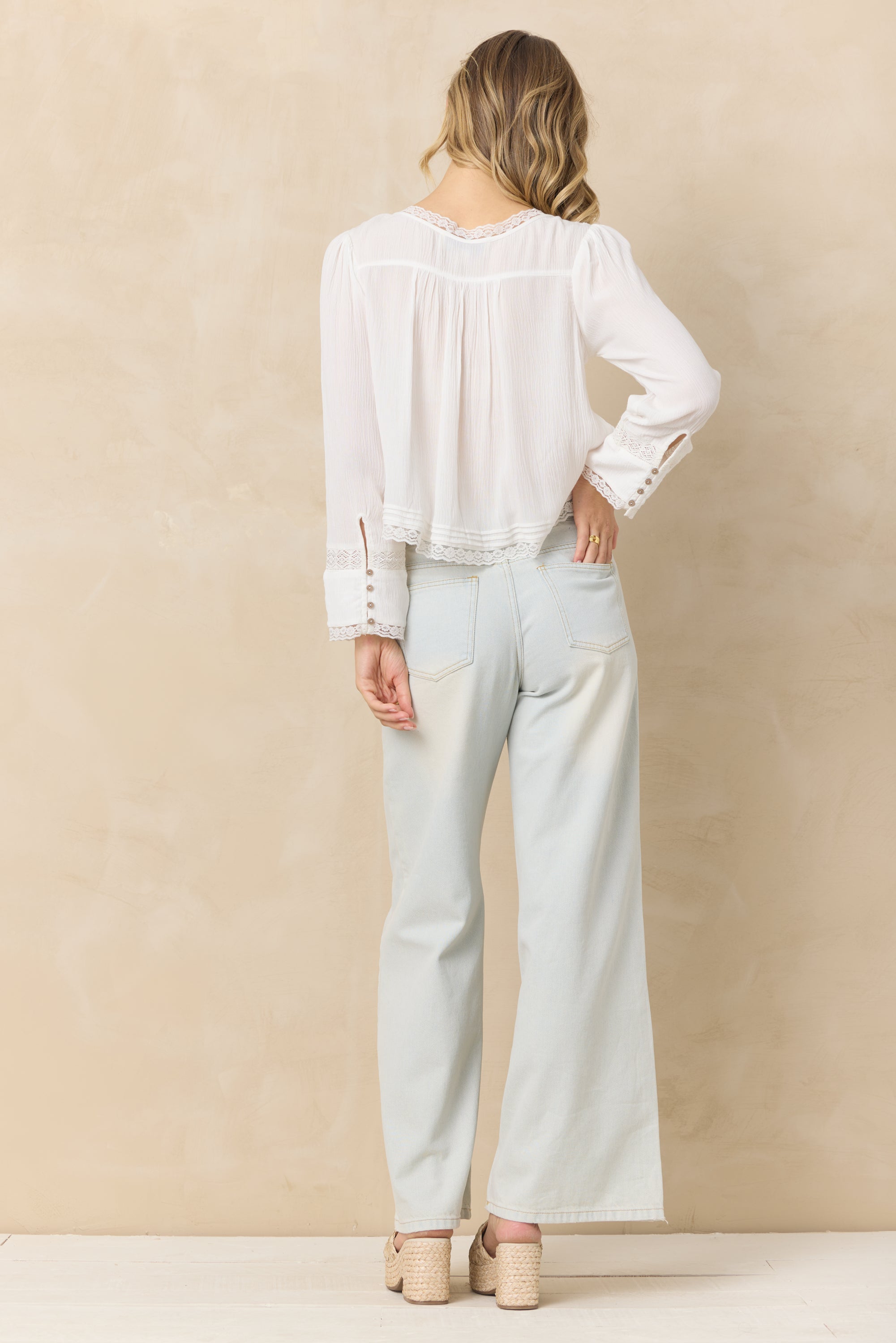 Long Sleeve Blouse w/ Lace Detail