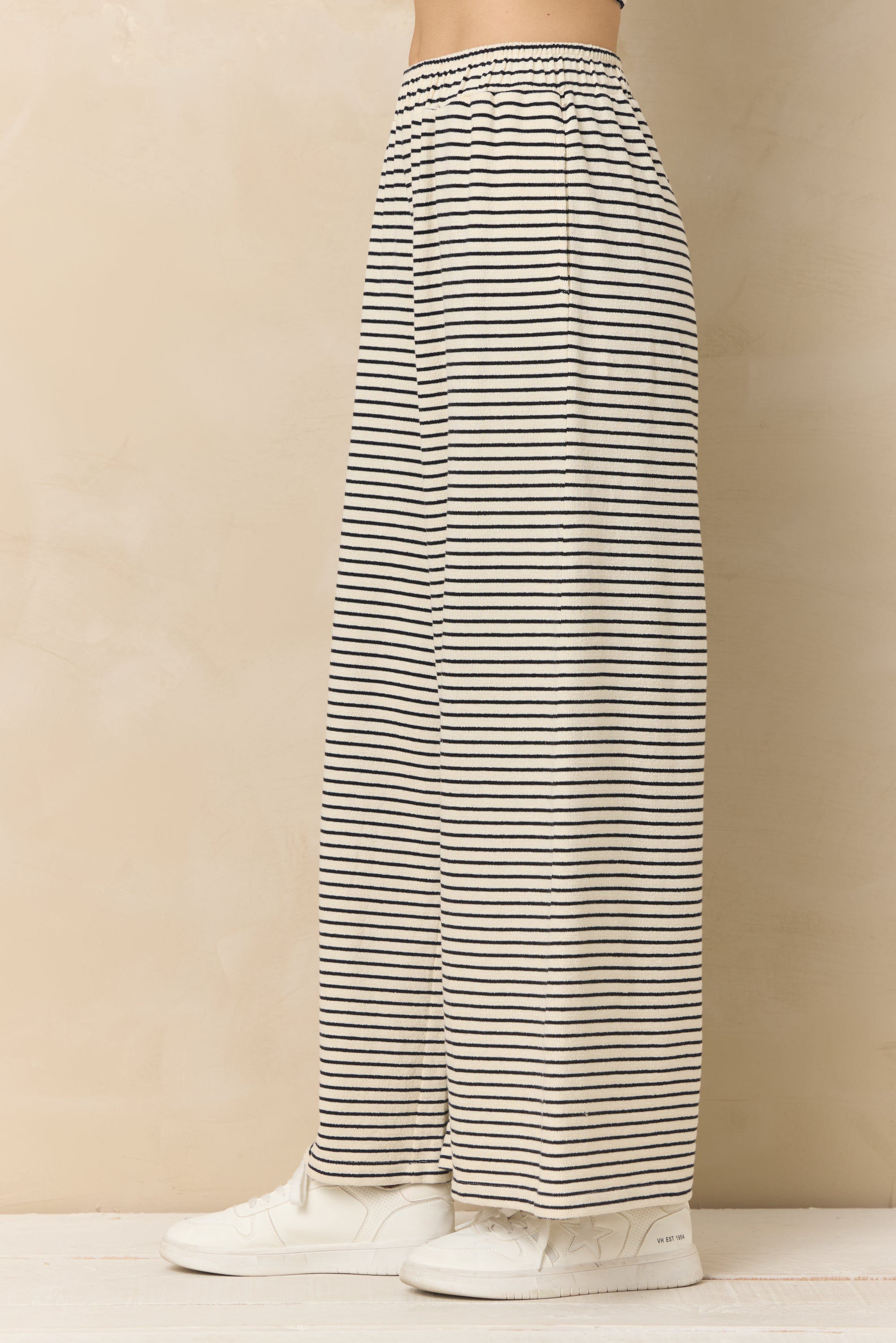Striped French Terry Cloth Wide Leg Pant