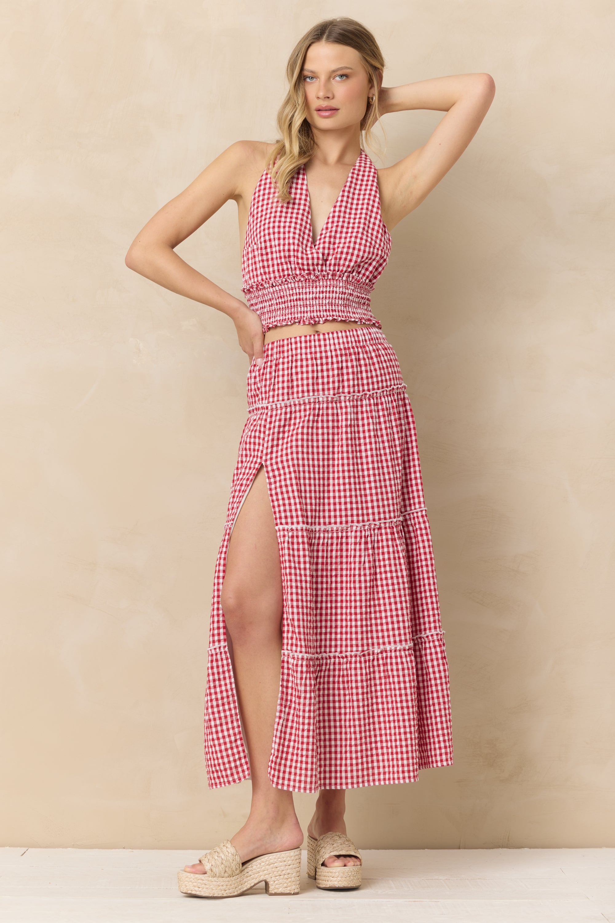 Woven Smock Waist Halter Top