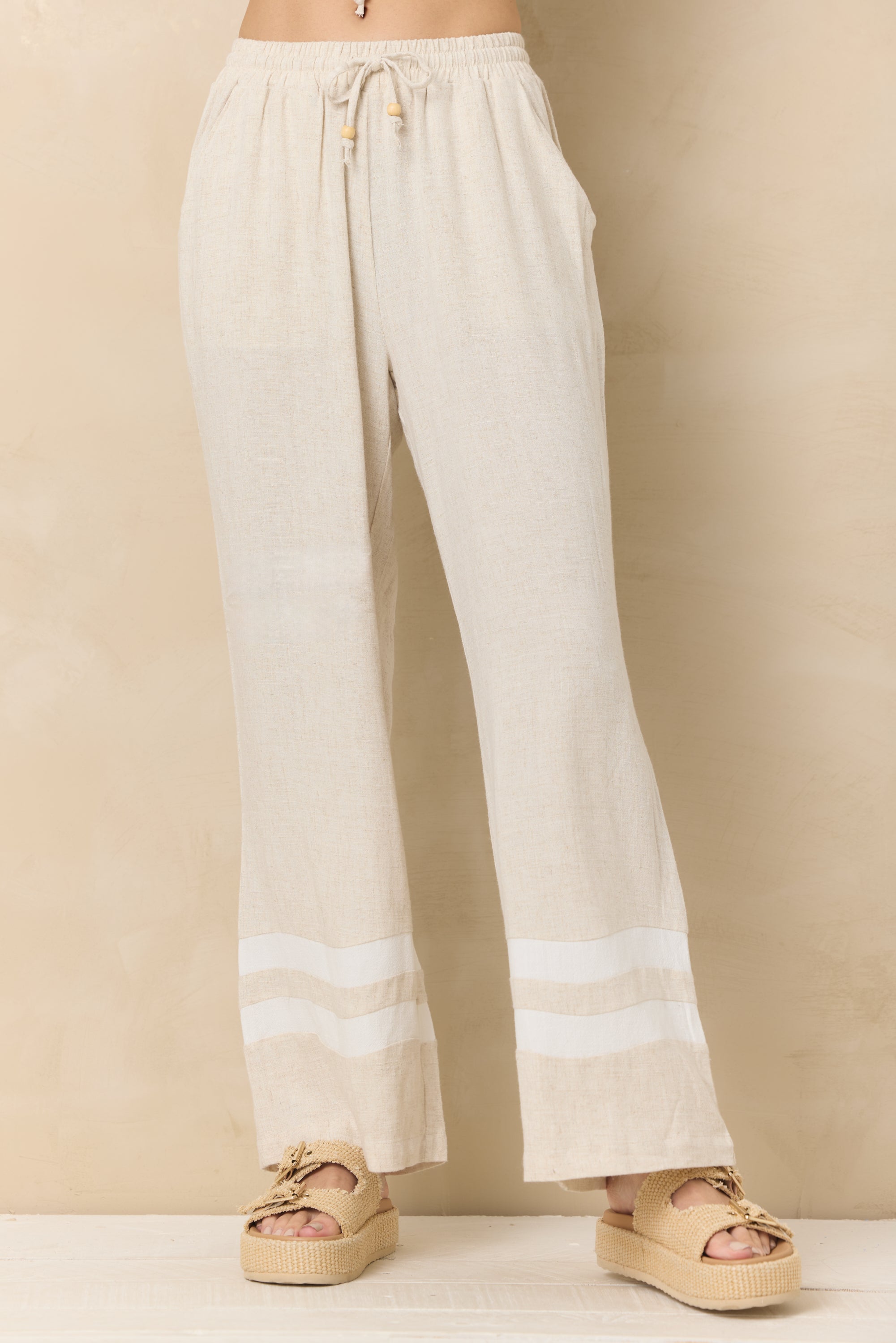Linen Blend Wide Leg Pant with Contrast Stripe