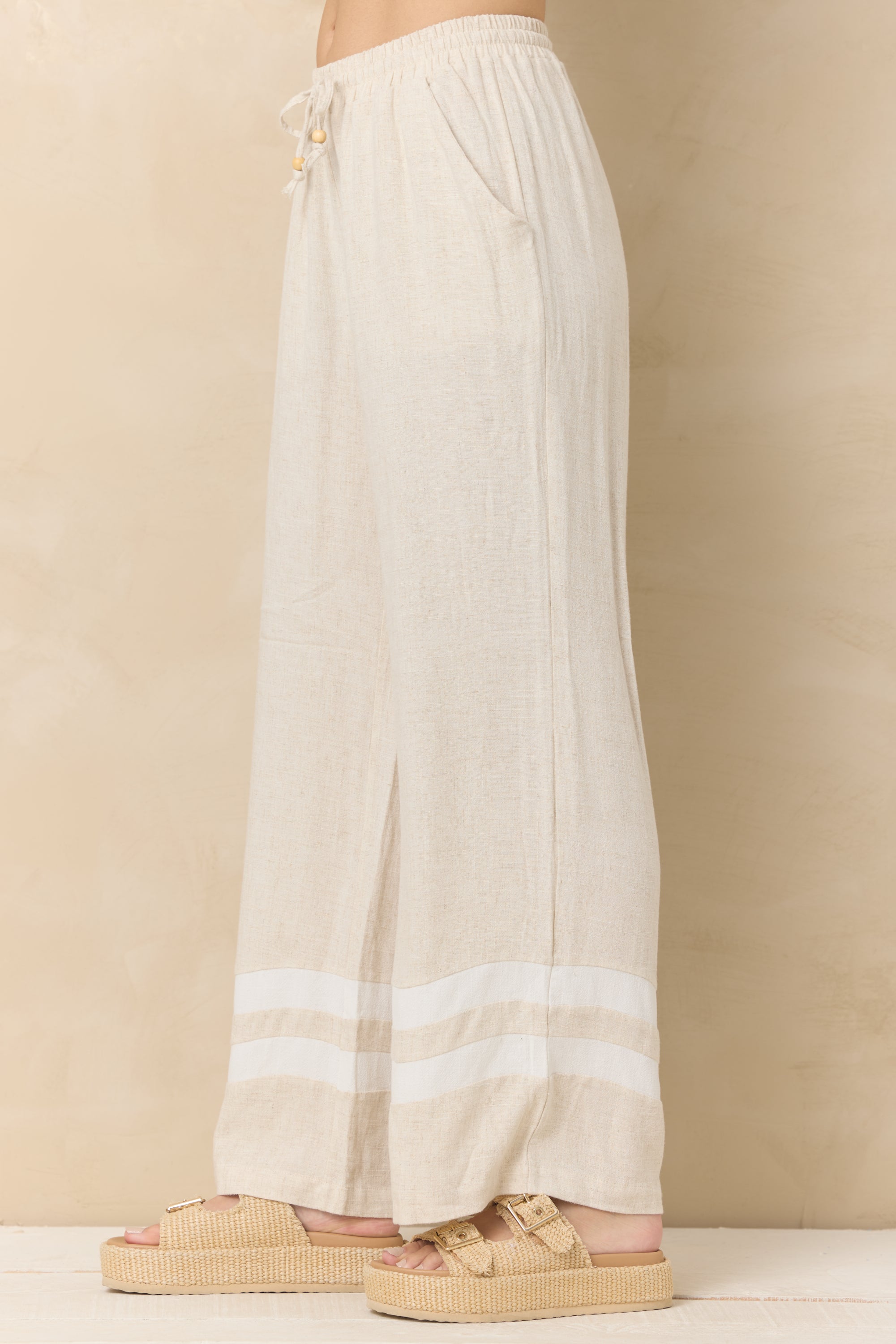 Linen Blend Wide Leg Pant with Contrast Stripe