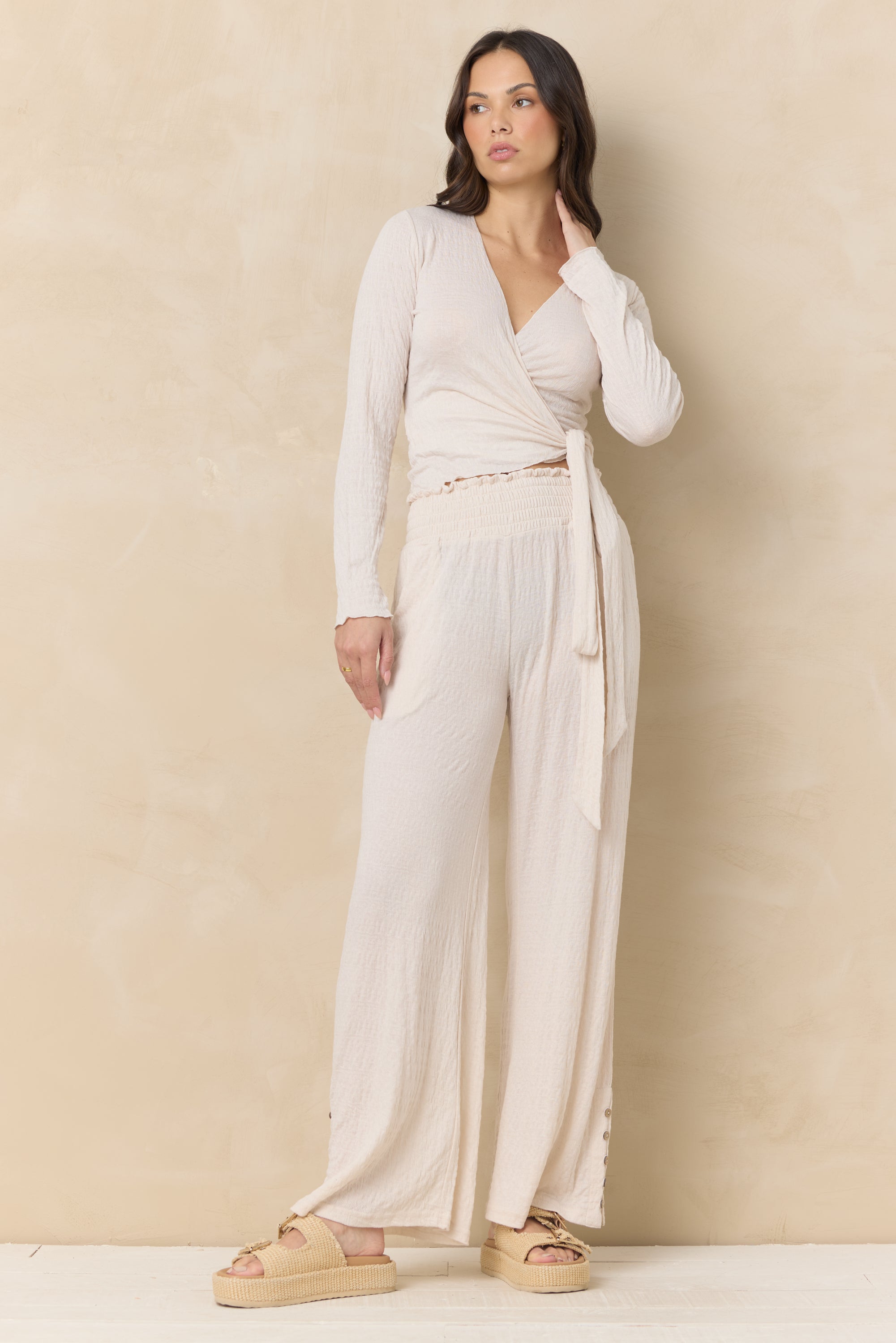 Crinkle Knit Wrap Top