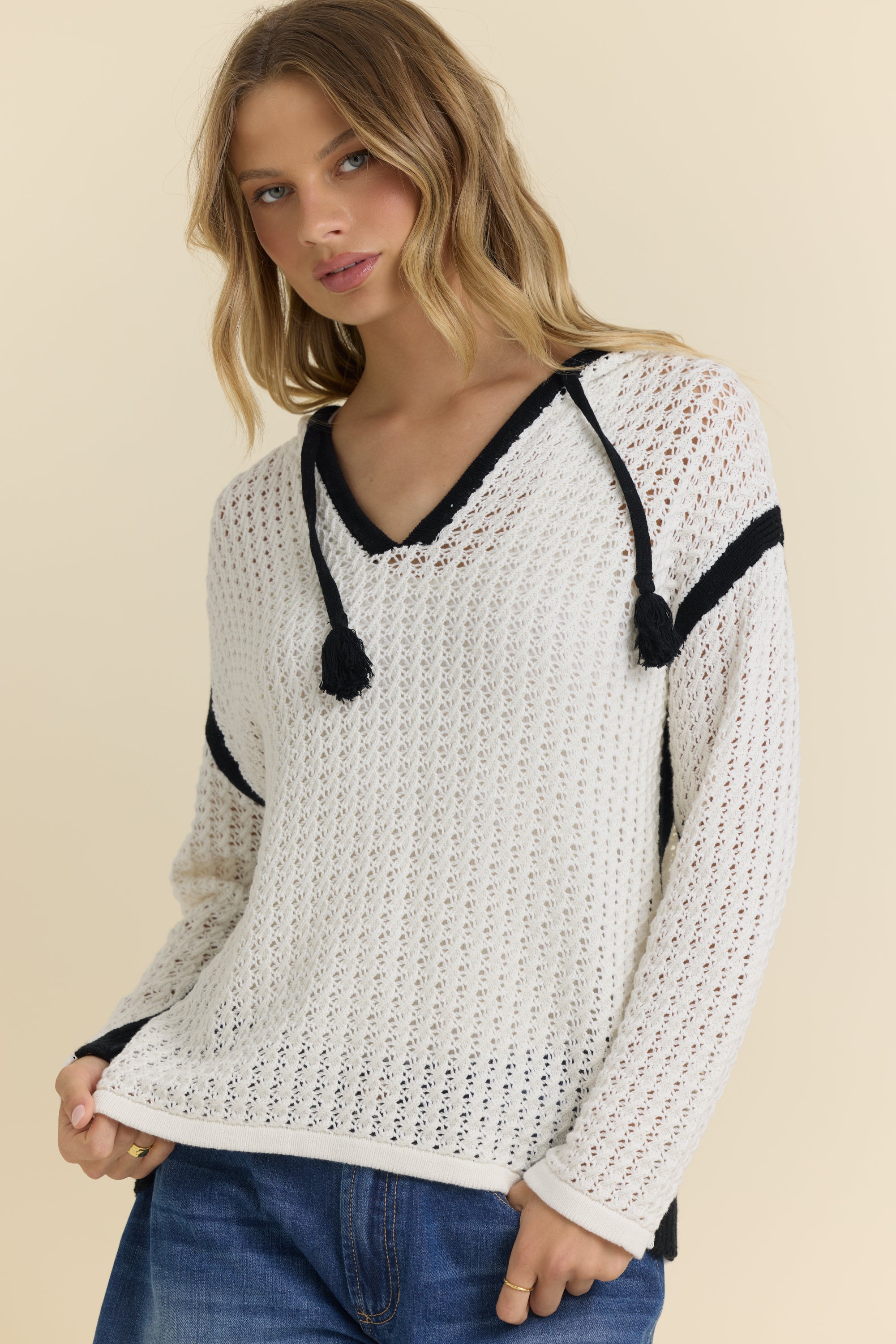 Contrast Crochet Hoodie
