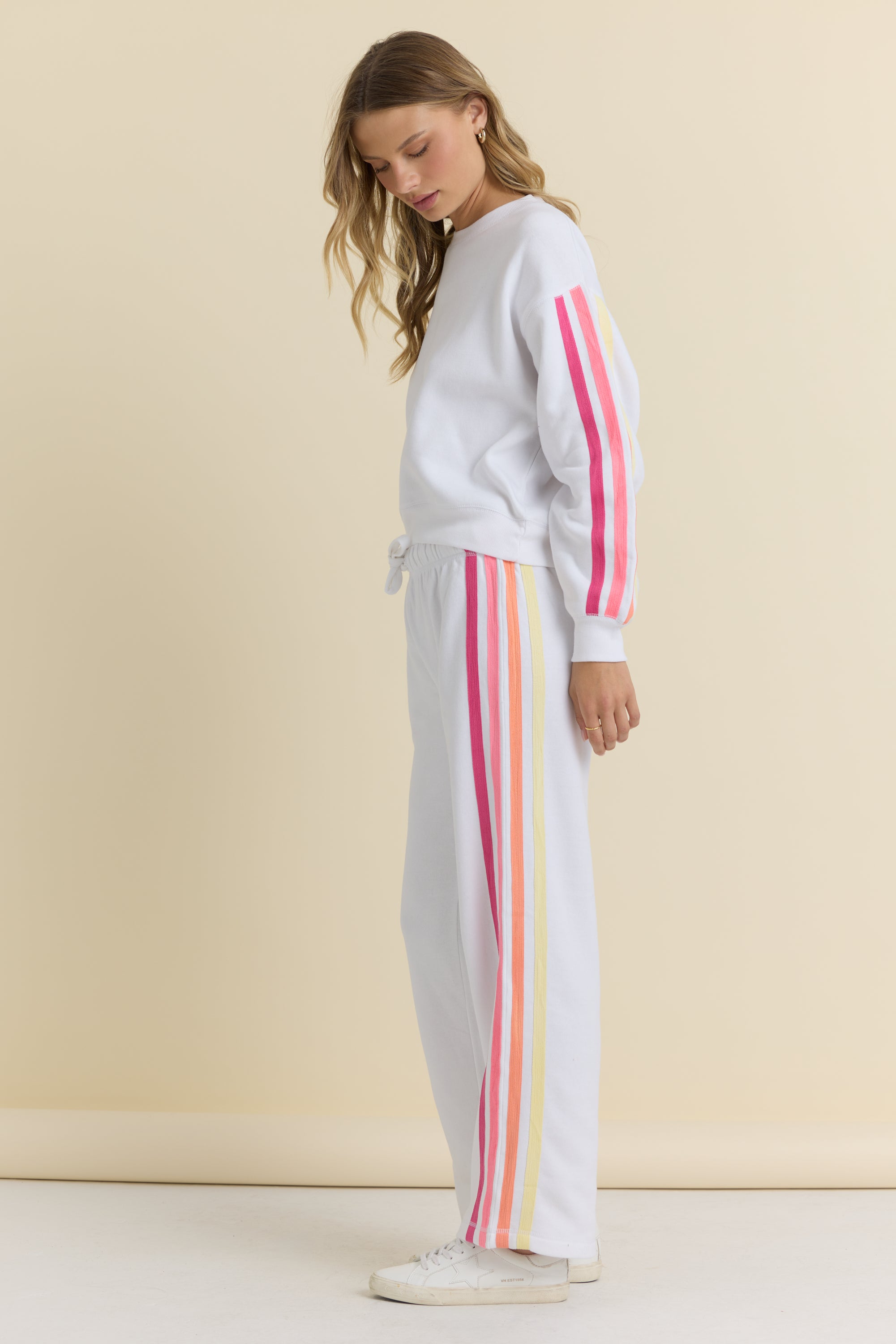 Stripe Twill Tape Fleece Wide Leg Pants