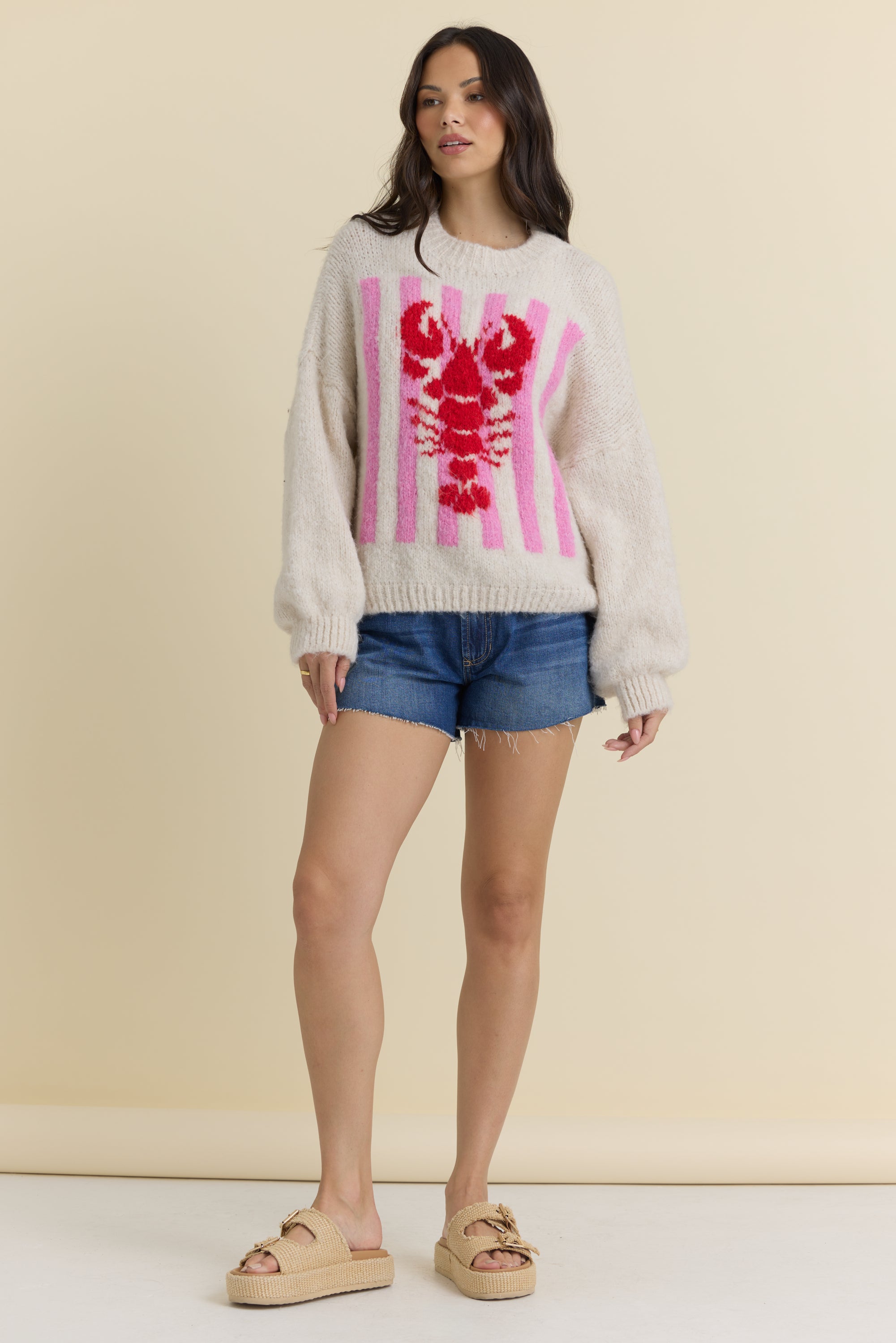 Jacquard Pullover Lobster Sweater