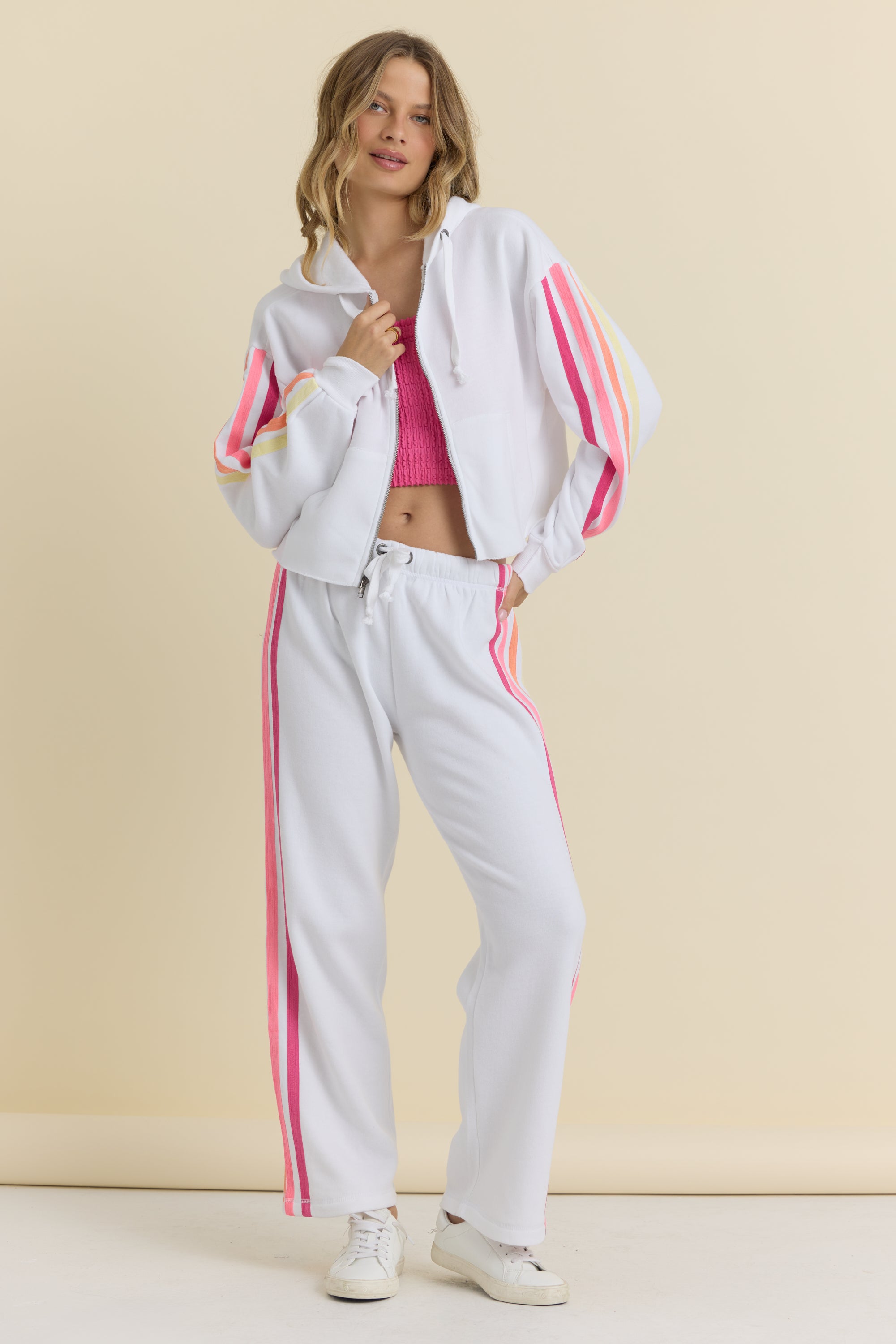 Stripe Twill Tape Fleece Zip Up